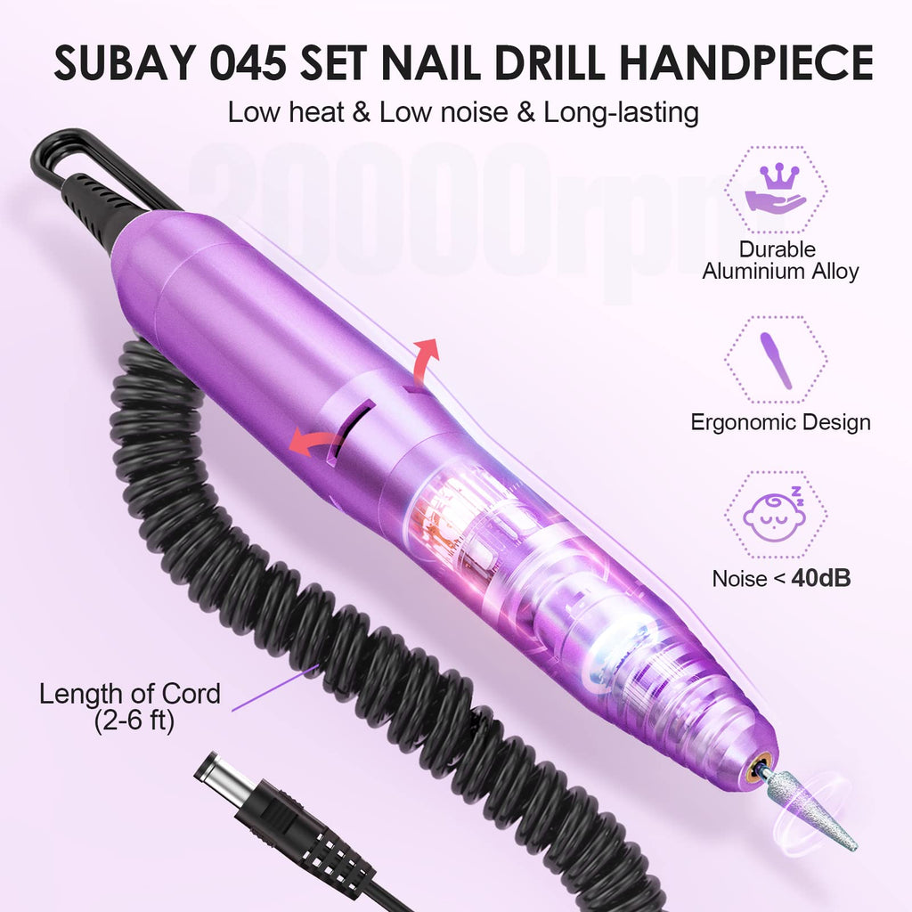 SUBAY Professional Nail Drill Kit Purple – Finger & Toe E-file for Mani Pedi