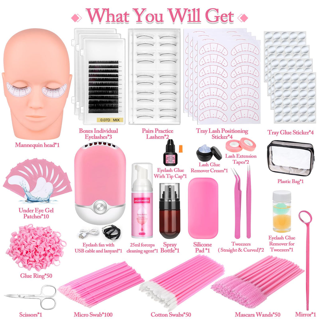 Sublaga 404 Pcs Lash Extension Kit for Beginners - Tools, Glue & Practice Lashes