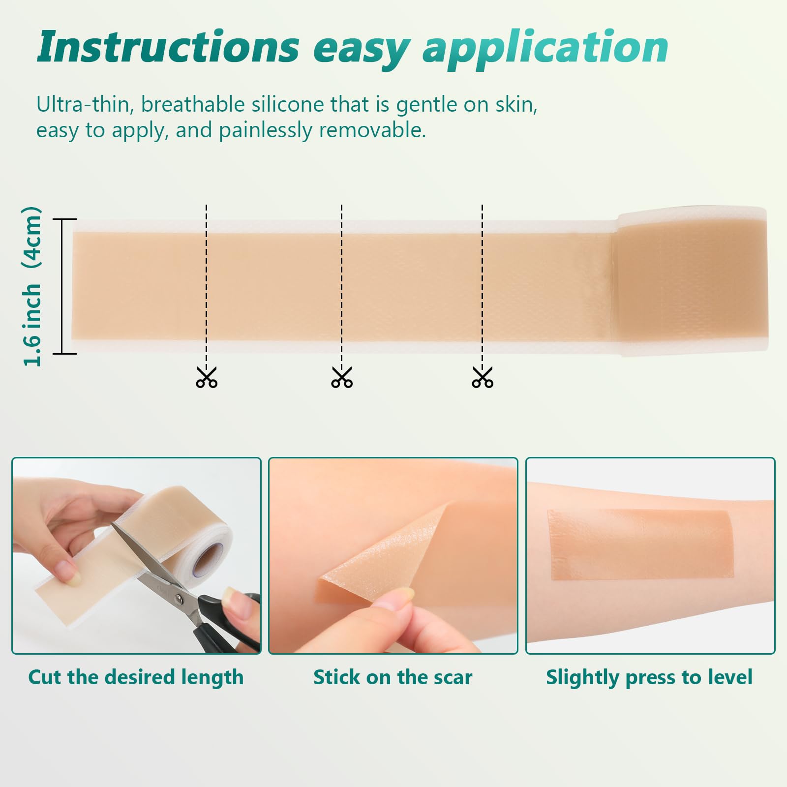 SUCONBE Silicone Scar Tape – Medical Grade Scar Sheets (1.6 x 160 in Roll) for C-Section, Tummy Tuck, and Post-Surgery Scars