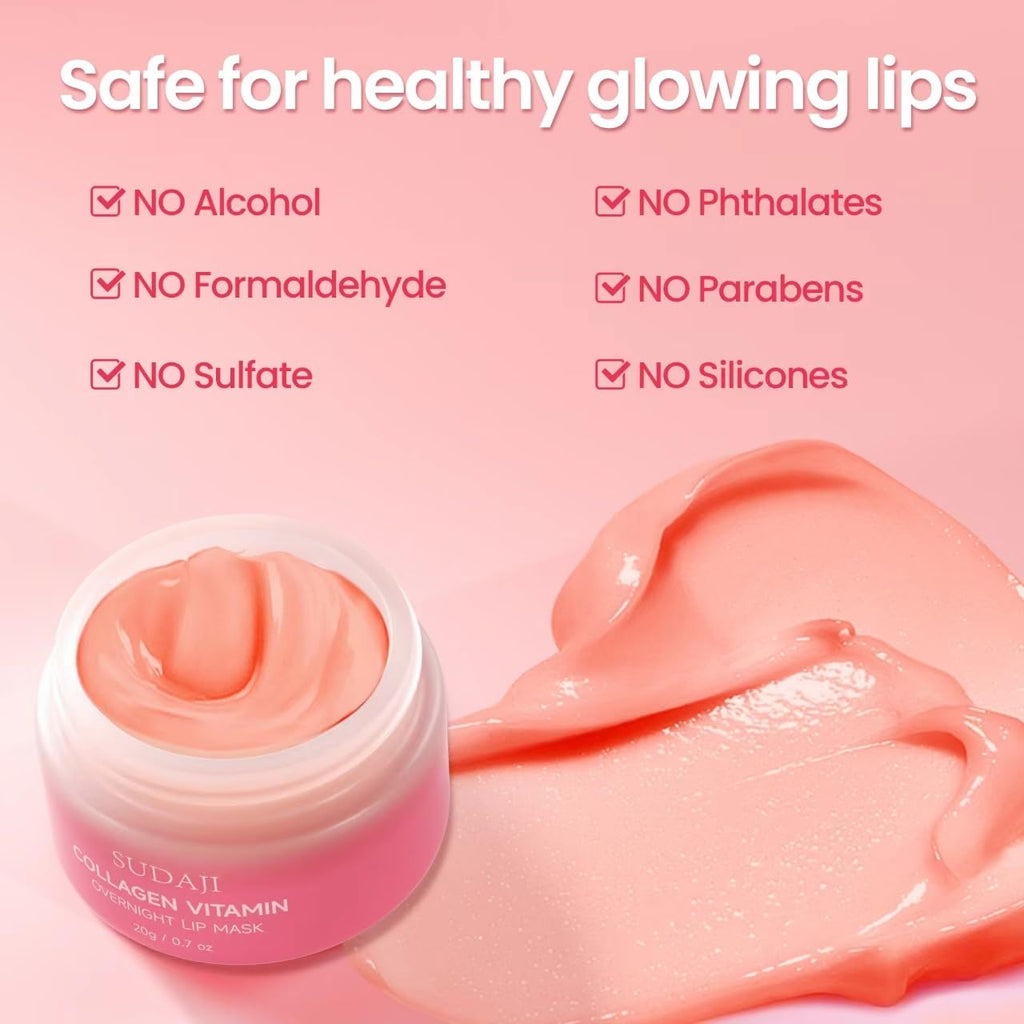 SUDAJI Collagen Lip Mask – Hydrating Lip Balm with Hyaluronic Acid & Vitamins A & E (0.7 oz)
