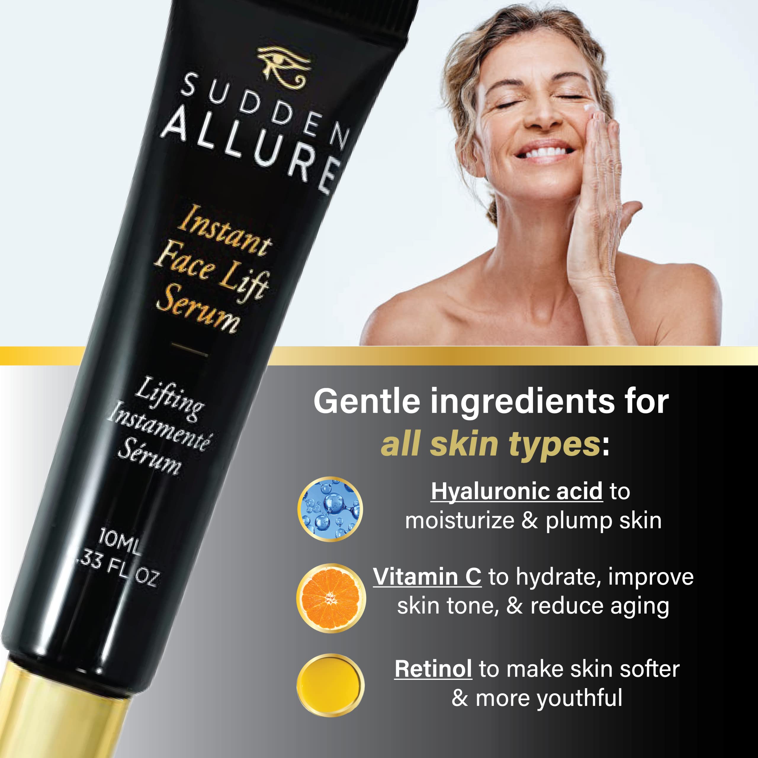 SuddenAllure Instant Face Lift Serum – Tighten Eyes in 60 Seconds | Made in USA