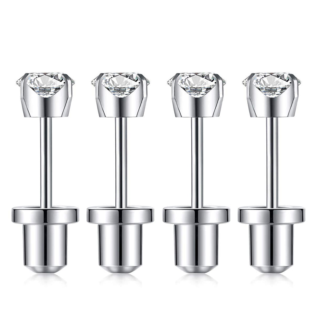 SugarTang Ear Piercing Kit - 316L Stainless Steel, 4mm CZ, 4-Pack | At-Home Disposable Piercing Gun & Stud Earrings