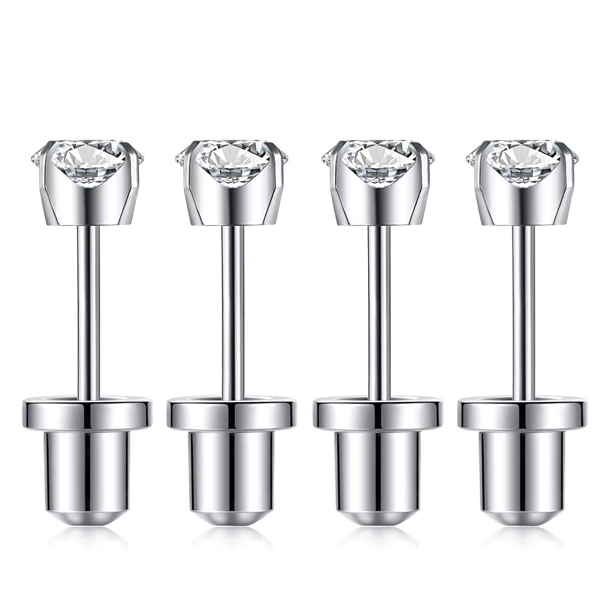 SugarTang Ear Piercing Kit - 316L Stainless Steel, 4mm CZ, 4-Pack | At-Home Disposable Piercing Gun & Stud Earrings
