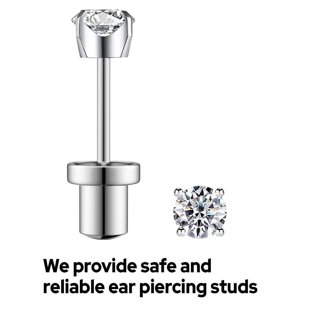 SugarTang Ear Piercing Kit - 316L Stainless Steel, 4mm CZ, 4-Pack | At-Home Disposable Piercing Gun & Stud Earrings