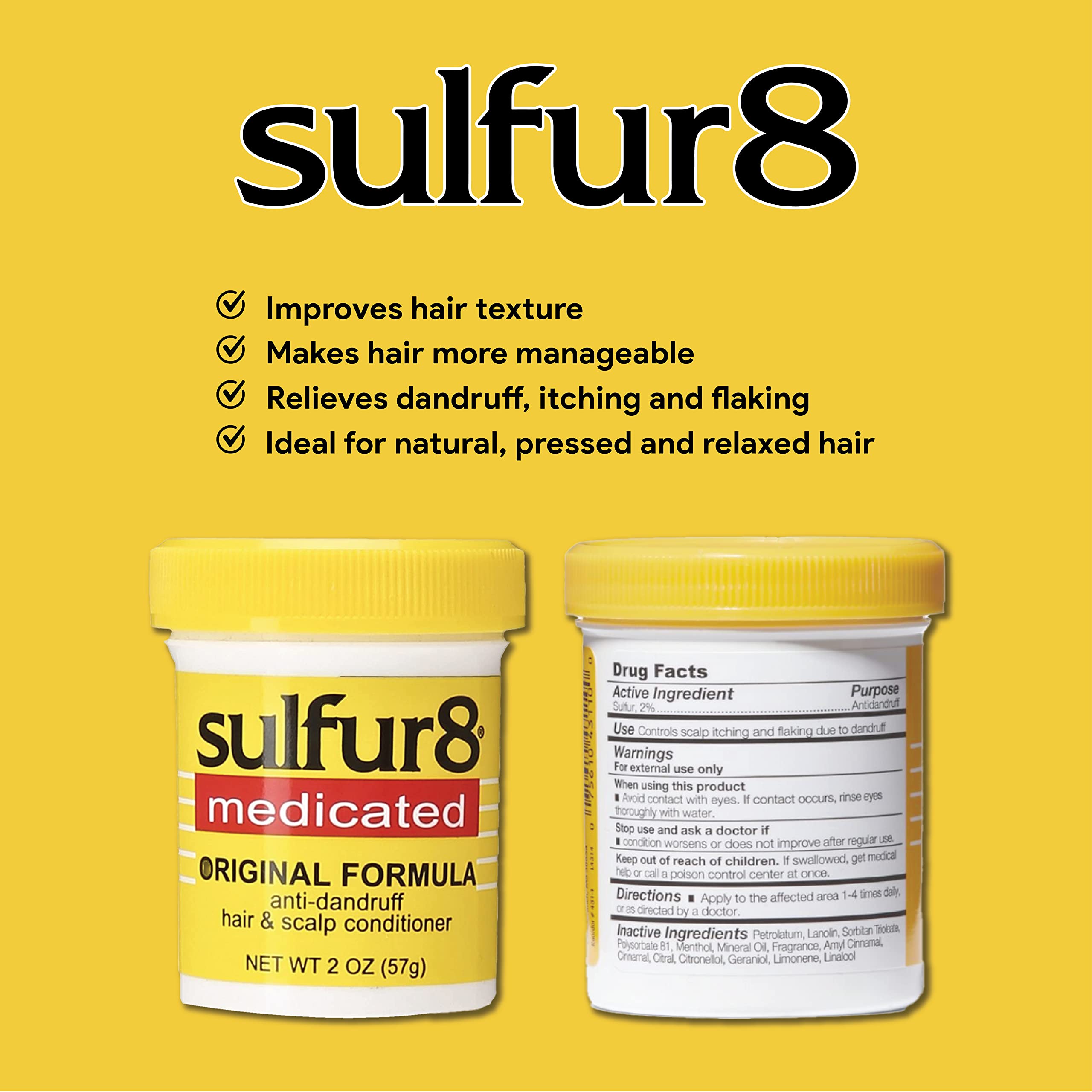 Sulfur 8 Medicated Anti-Dandruff Hair & Scalp Conditioner 2 oz (Pack of 2) – Soothes Itchy Scalp, Moisturizes Hair