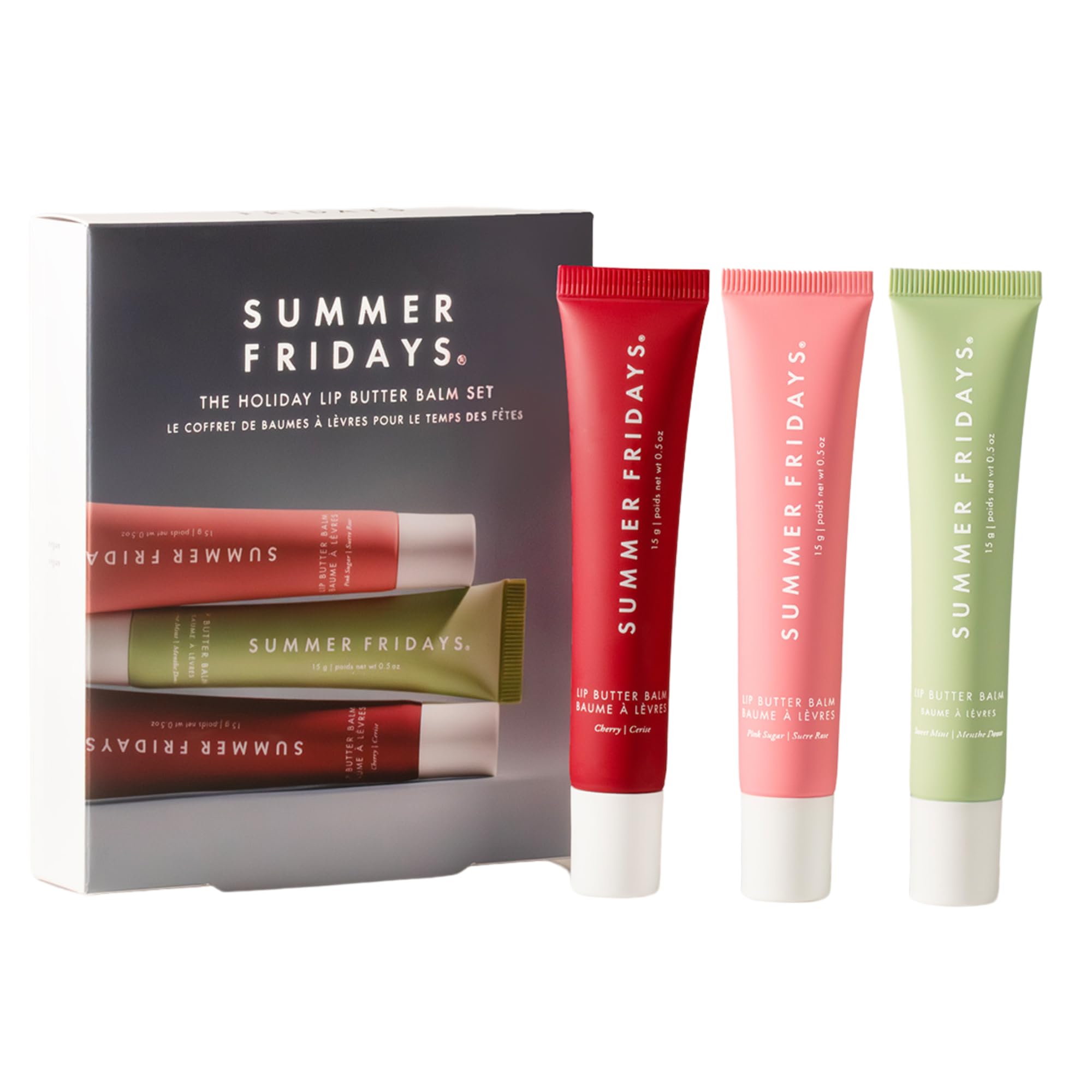 Summer Fridays Holiday Lip Butter Balm Set – 3 Vegan Lip Balms (Cherry, Sweet Mint, Pink Sugar)