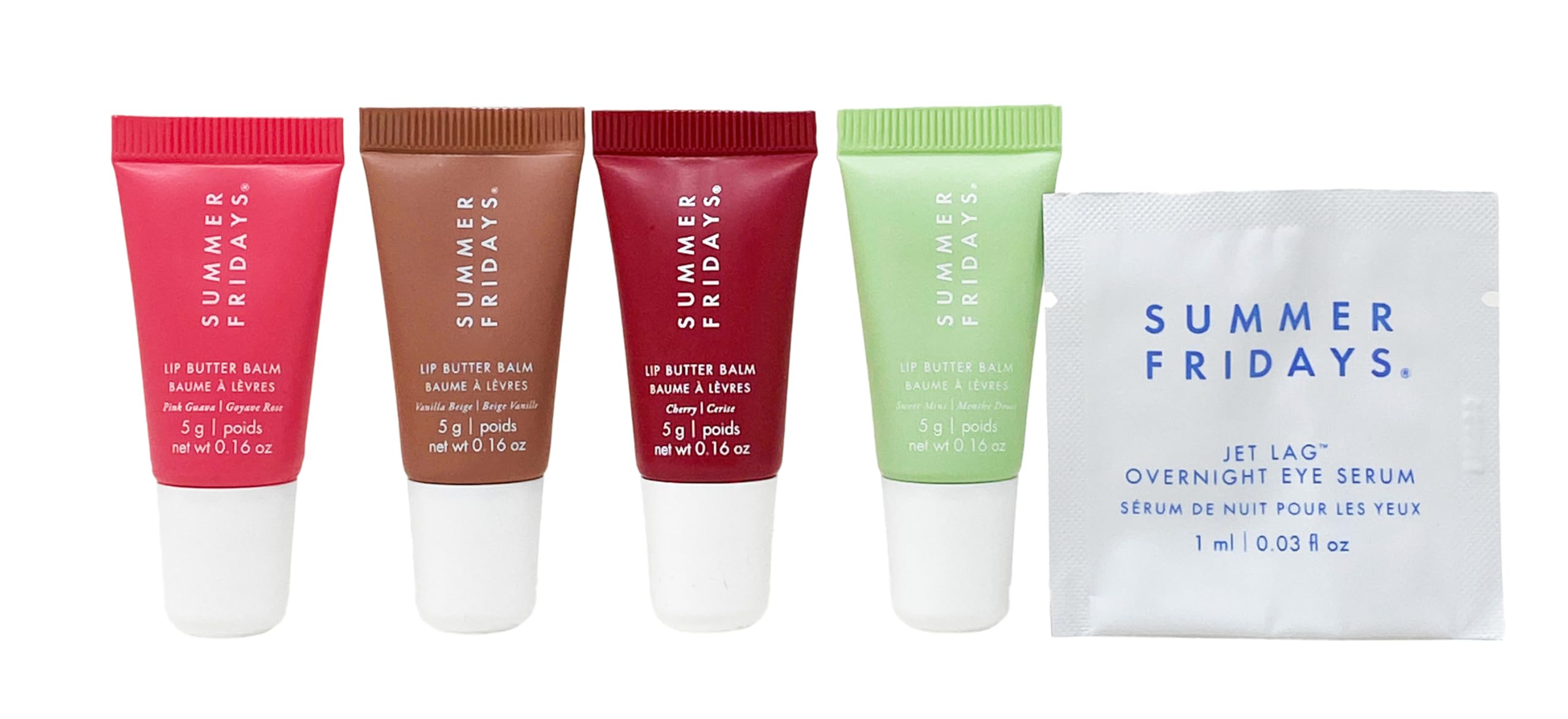 Summer Fridays Lip Butter Balm Minis – Vanilla Beige, Pink Guava, Cherry & Sweet Mint (0.16 oz each)