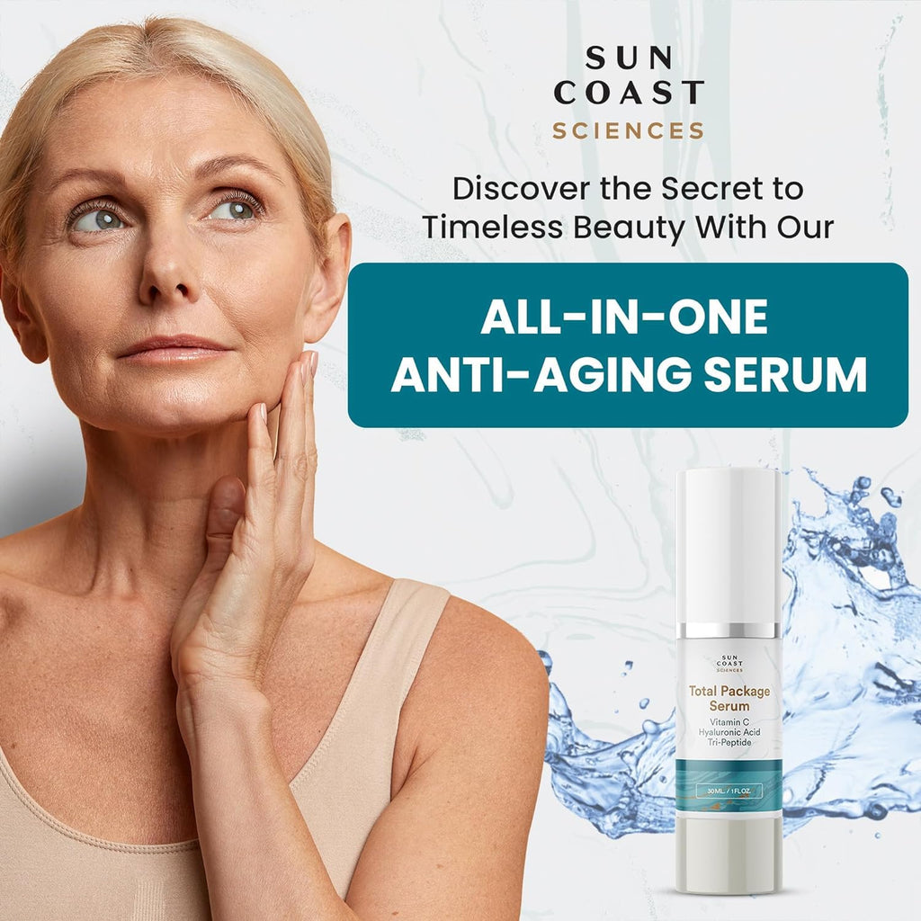 Sun Coast Sciences Total Package Serum – All-In-One Vitamin C + Hyaluronic Acid + Peptides (1 fl oz x6)