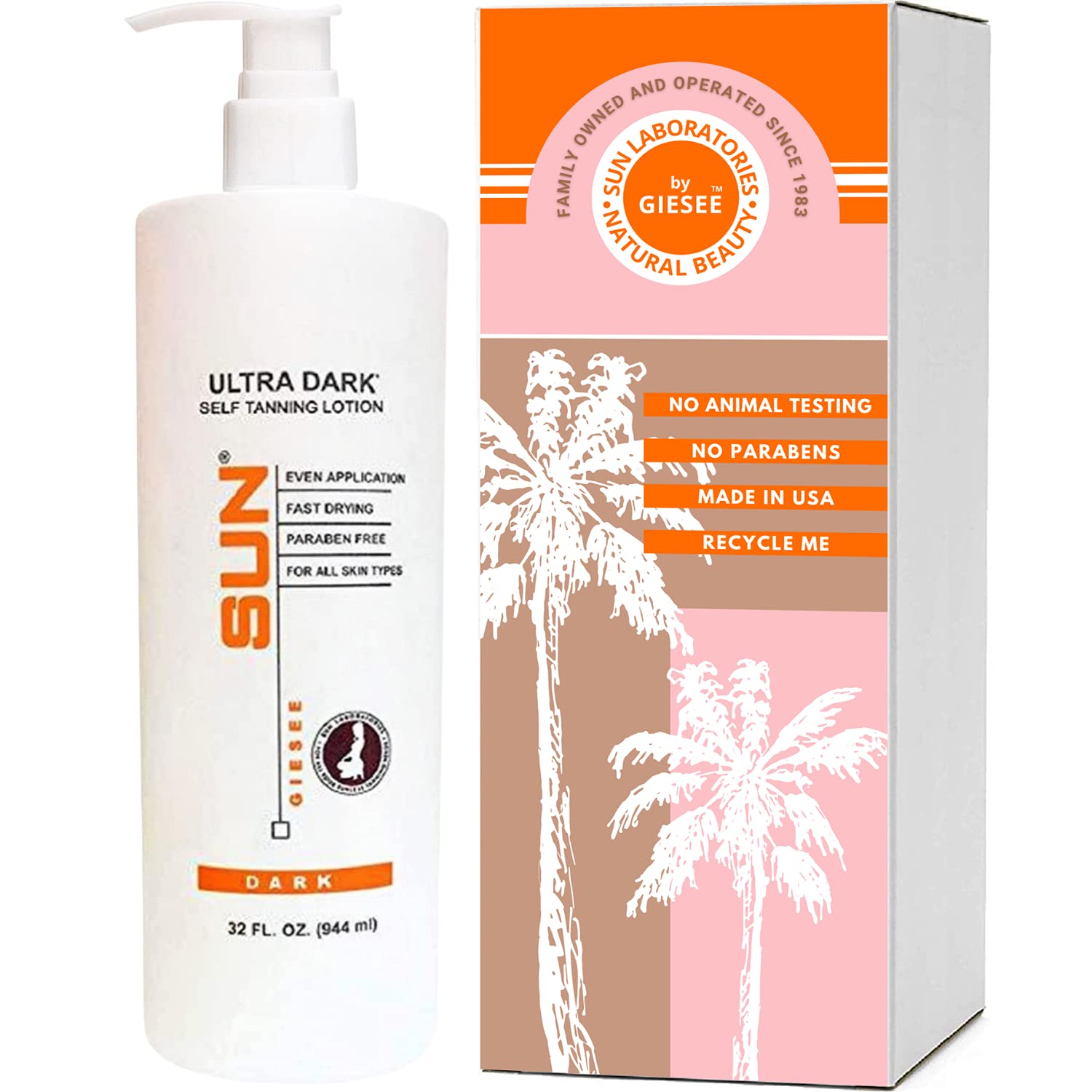 Sun Laboratories by Giesee Ultra Dark Self Tanning Lotion 32 oz | Organic Sunless Tanner for Face & Body