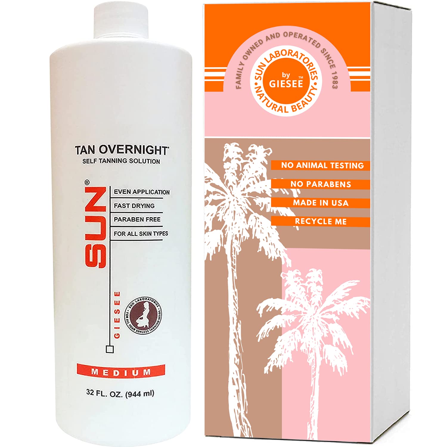 Sun Laboratories by Giesee Spray Tan Solution (Medium) – Airbrush Micro Mist, 32oz for Natural Sunless Tan (Face & Body)