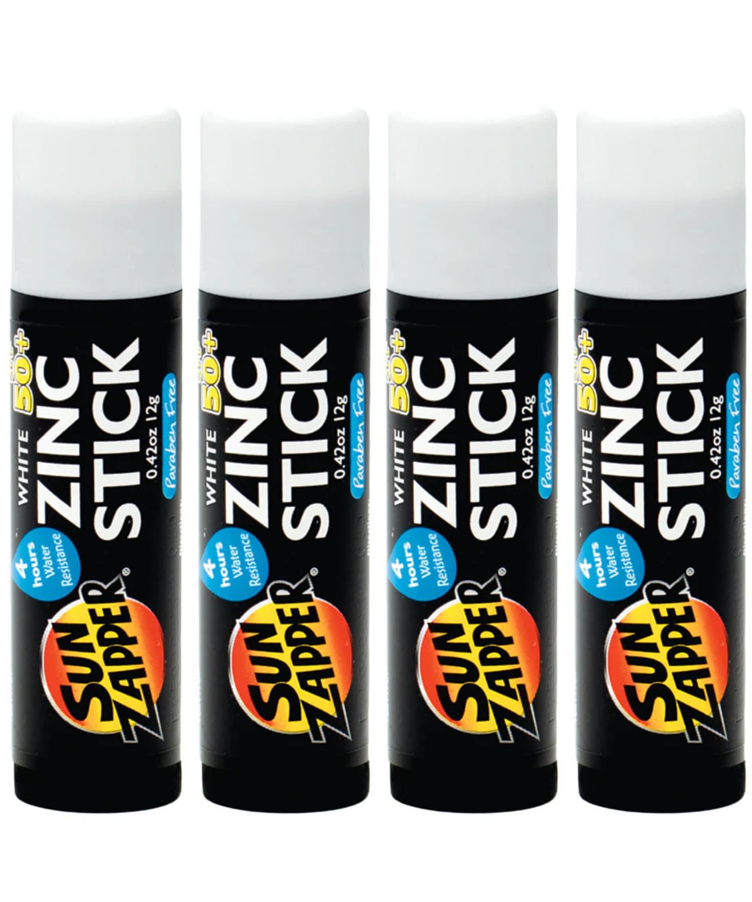 Sun Zapper Zinc Oxide Sunscreen Stick SPF 50+ White – 4-Pack (0.42 oz each) – Water-Resistant, Made in Australia