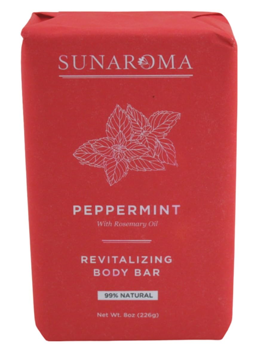 Sunaroma Bar Pepper Mint Oil Soap – 6 Pack, 8 oz / 236 ml Each | Paraben & Sulfate Free, 100% Vegetable Based