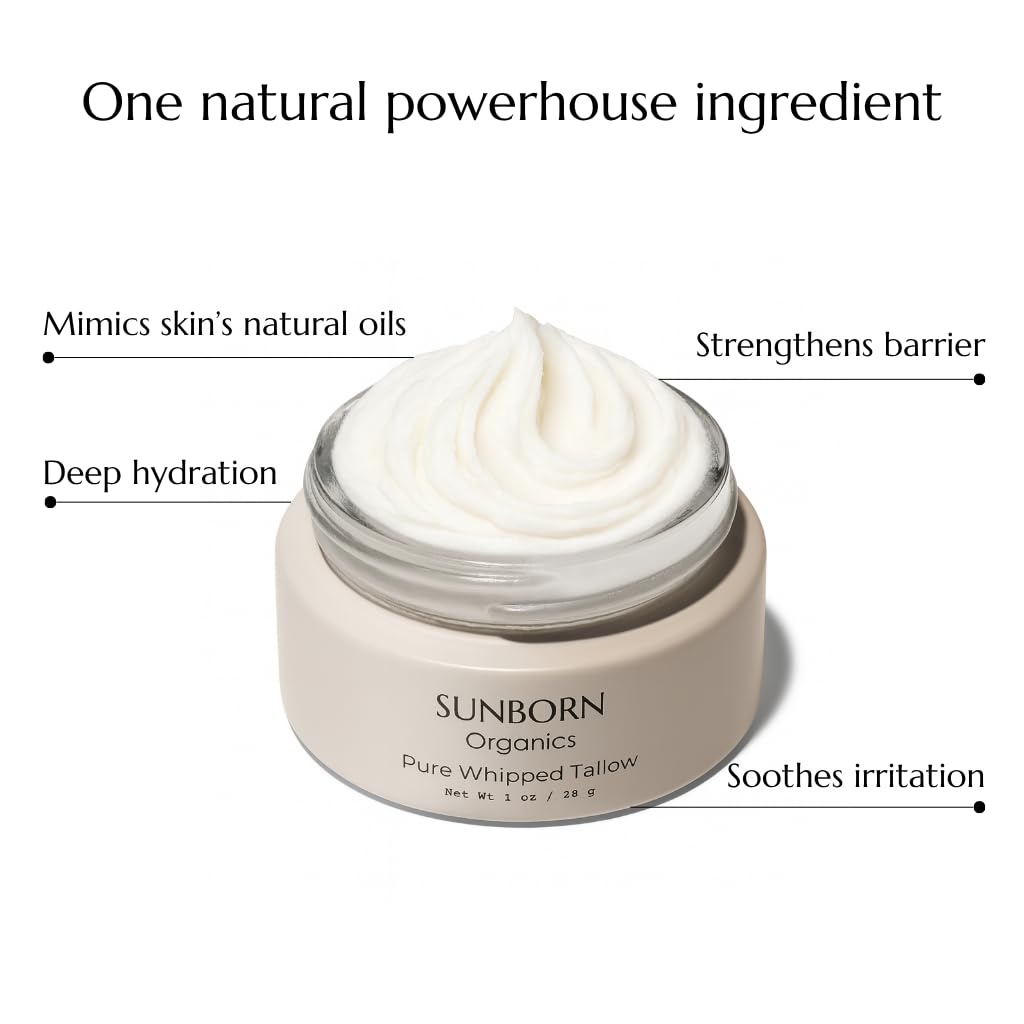 Sunborn Organics Pure Whipped Tallow Balm — Unscented, 1-Ingredient, USA Handmade