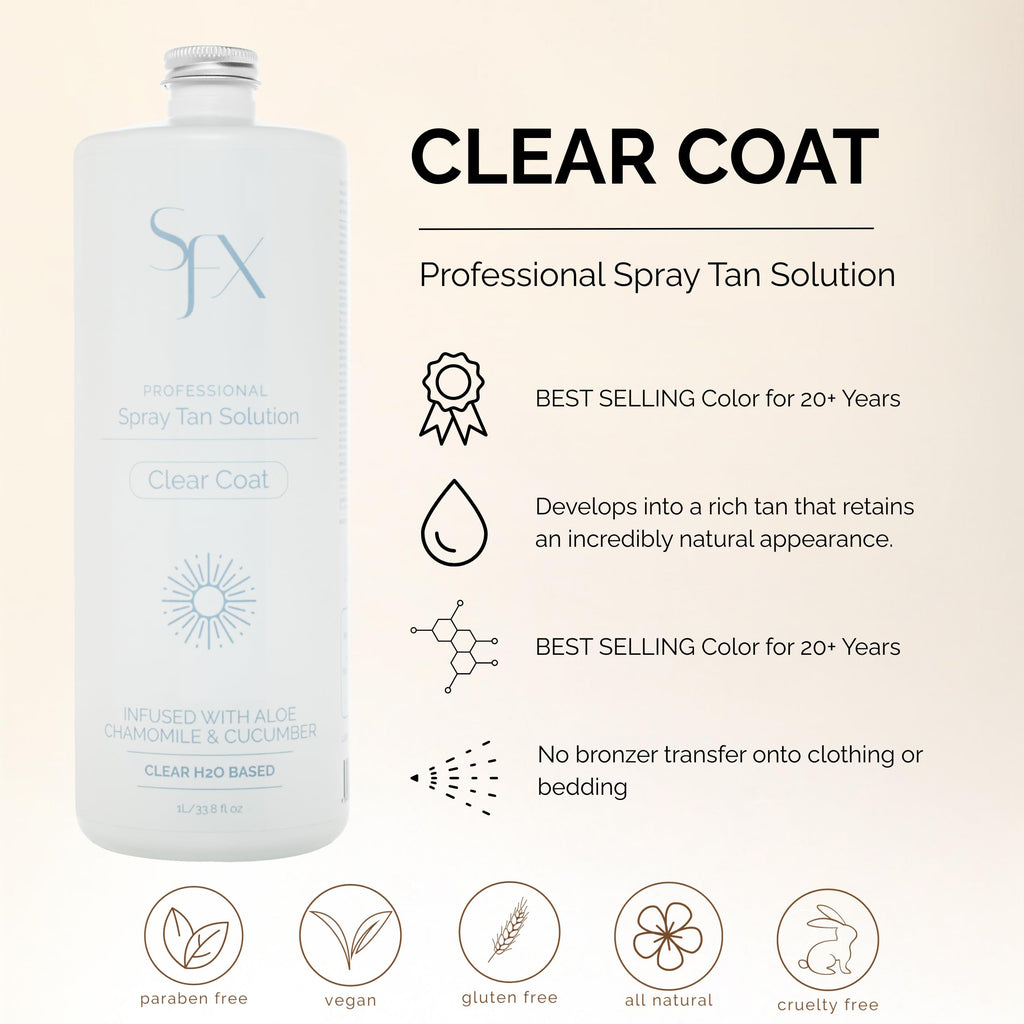 SunFX CLEARCOAT | All Natural Spray Tanning Solution | No Bronzers | Botanical Infusion (1L, MID SUMMER)