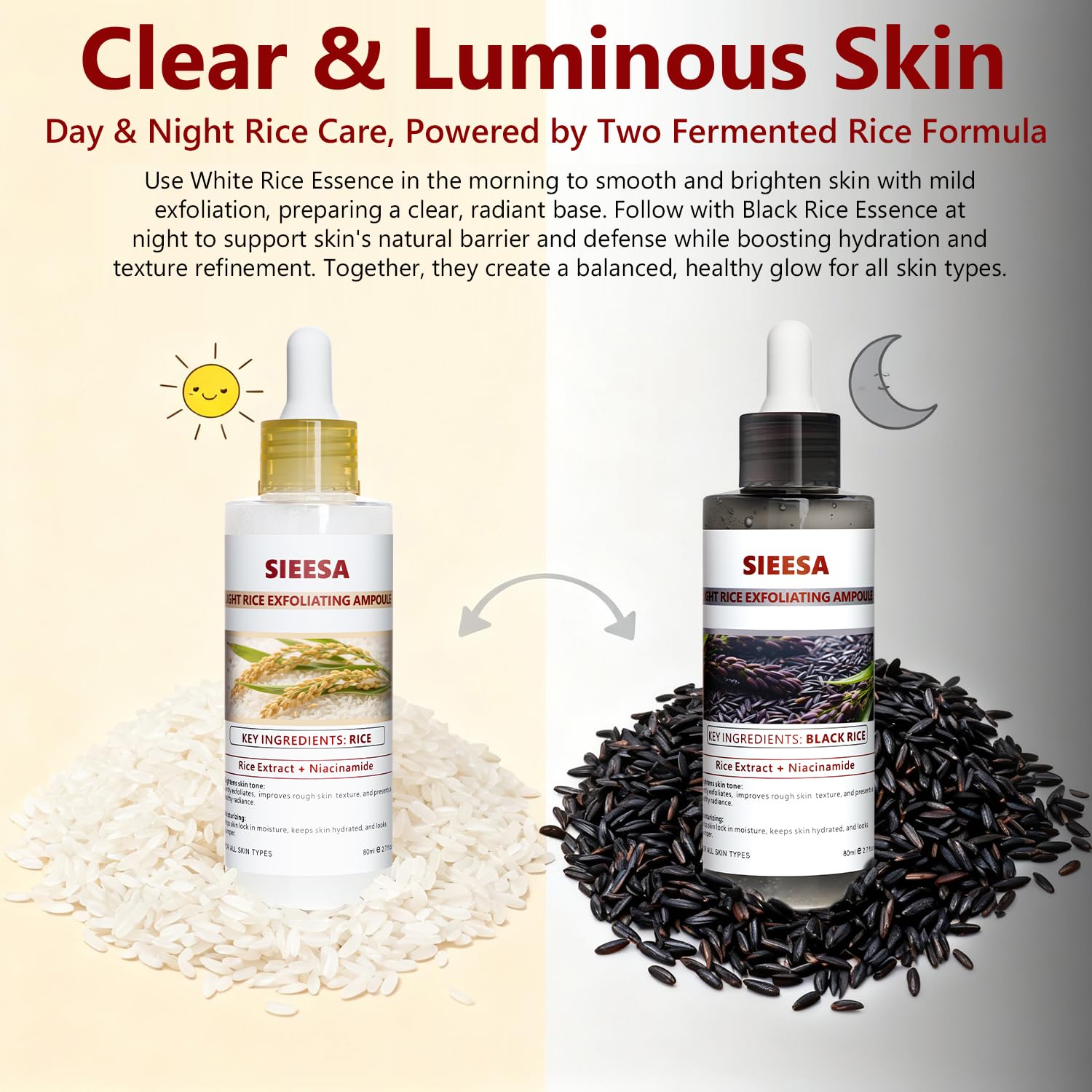 Sunohyesla Rice Peel Shot Glow Duo – White & Black Rice Exfoliant for Gentle Pore Cleansing