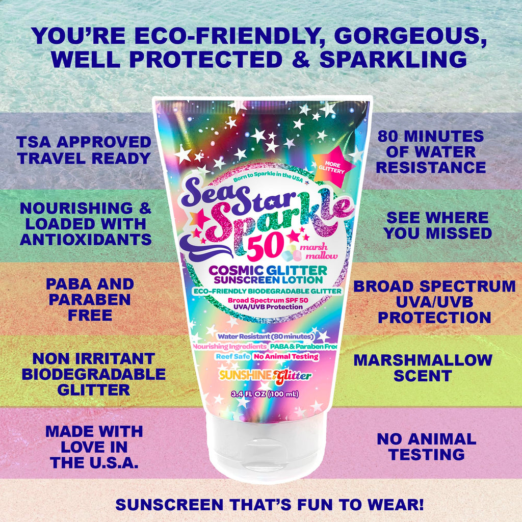 Seastar Sparkle SPF 50 Glitter Sunscreen Lotion for Kids – Biodegradable Glitter, Water-Resistant, Made in USA 3.4oz