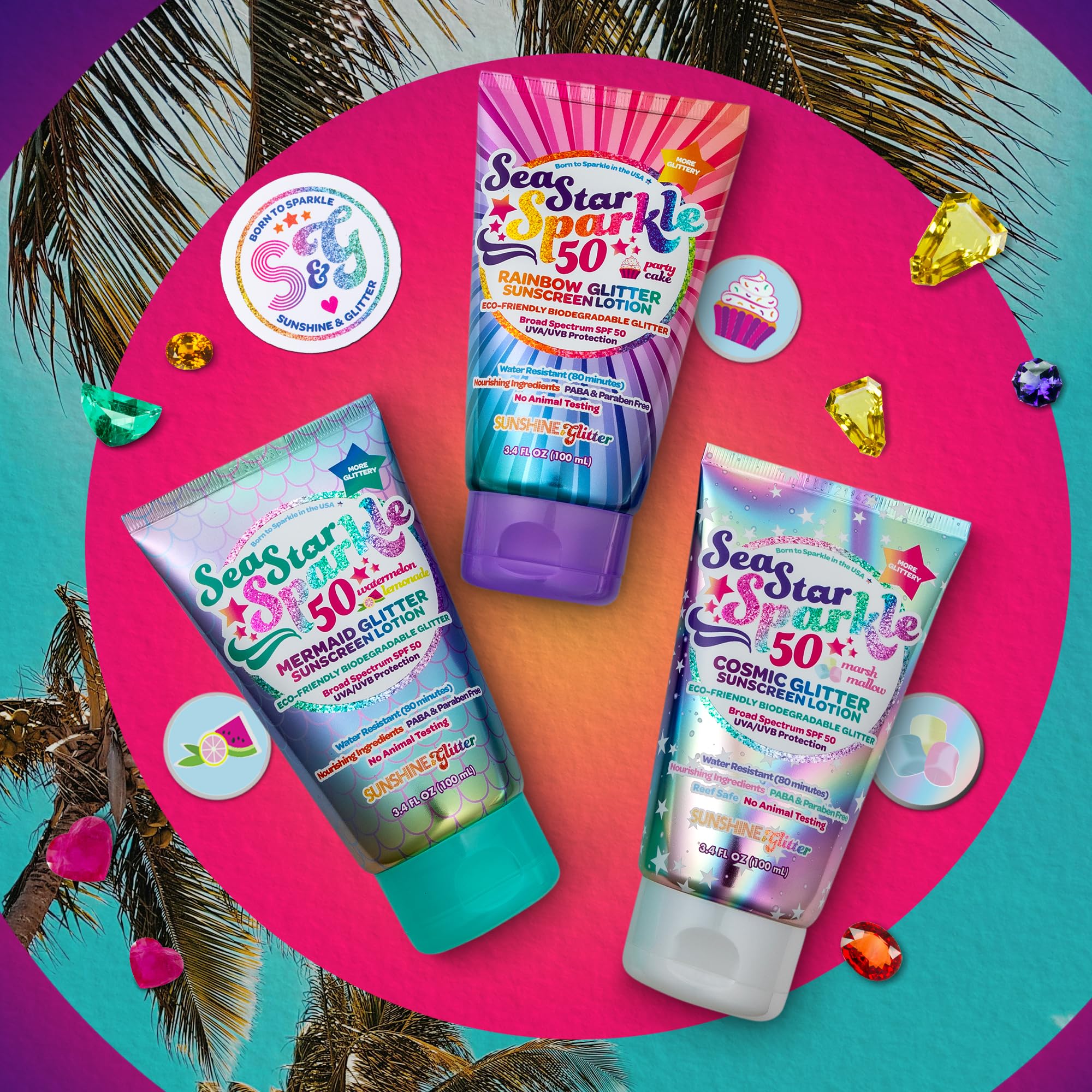 Seastar Sparkle SPF 50 Glitter Sunscreen Lotion for Kids – Biodegradable Glitter, Water-Resistant, Made in USA 3.4oz