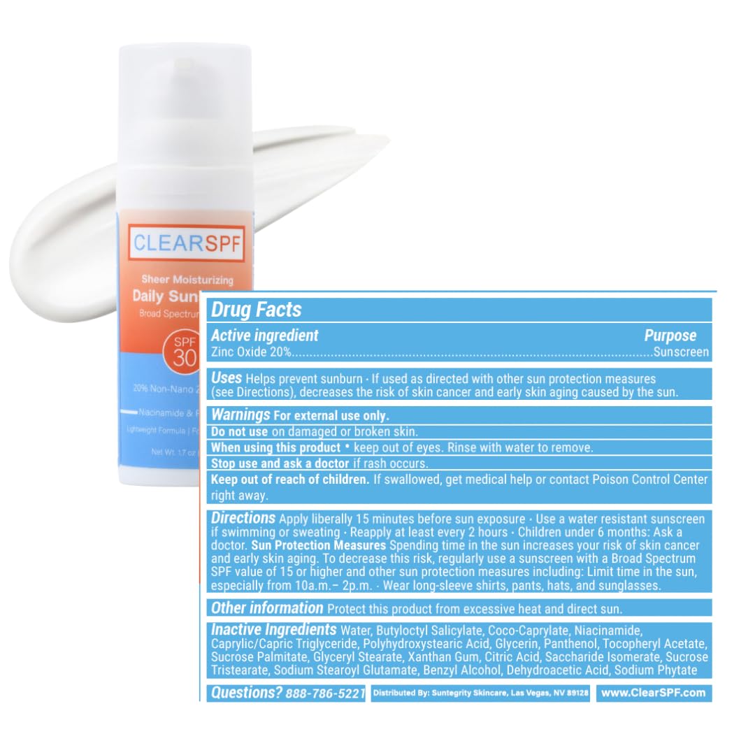 Suntegrity ClearSPF Daily Moisturizing Sunscreen (Sheer) – 20% Zinc Oxide, Vegan & Reef-Friendly