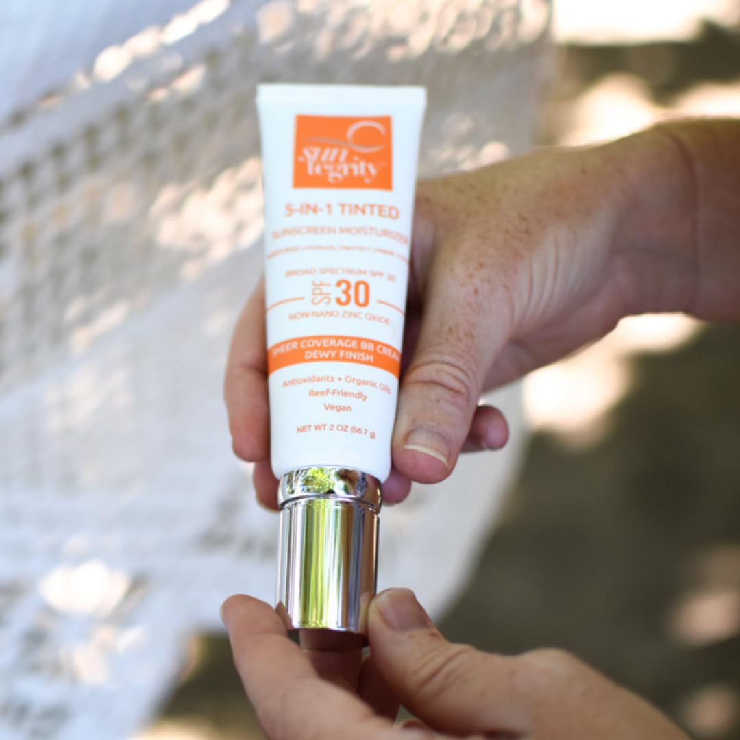 Suntegrity Tinted 5 in 1 Mineral Sunscreen SPF 30 for Face (2 oz) – Medium | Clean, Reef Safe, Vegan BB Cream Moisturizer