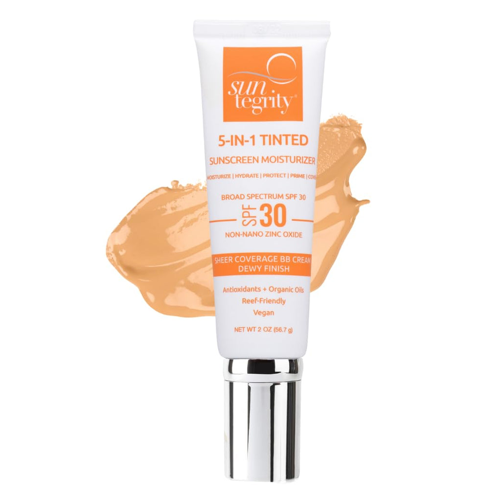 Suntegrity Tinted 5 in 1 Mineral Sunscreen SPF 30 for Face (2 oz) – Medium | Clean, Reef Safe, Vegan BB Cream Moisturizer