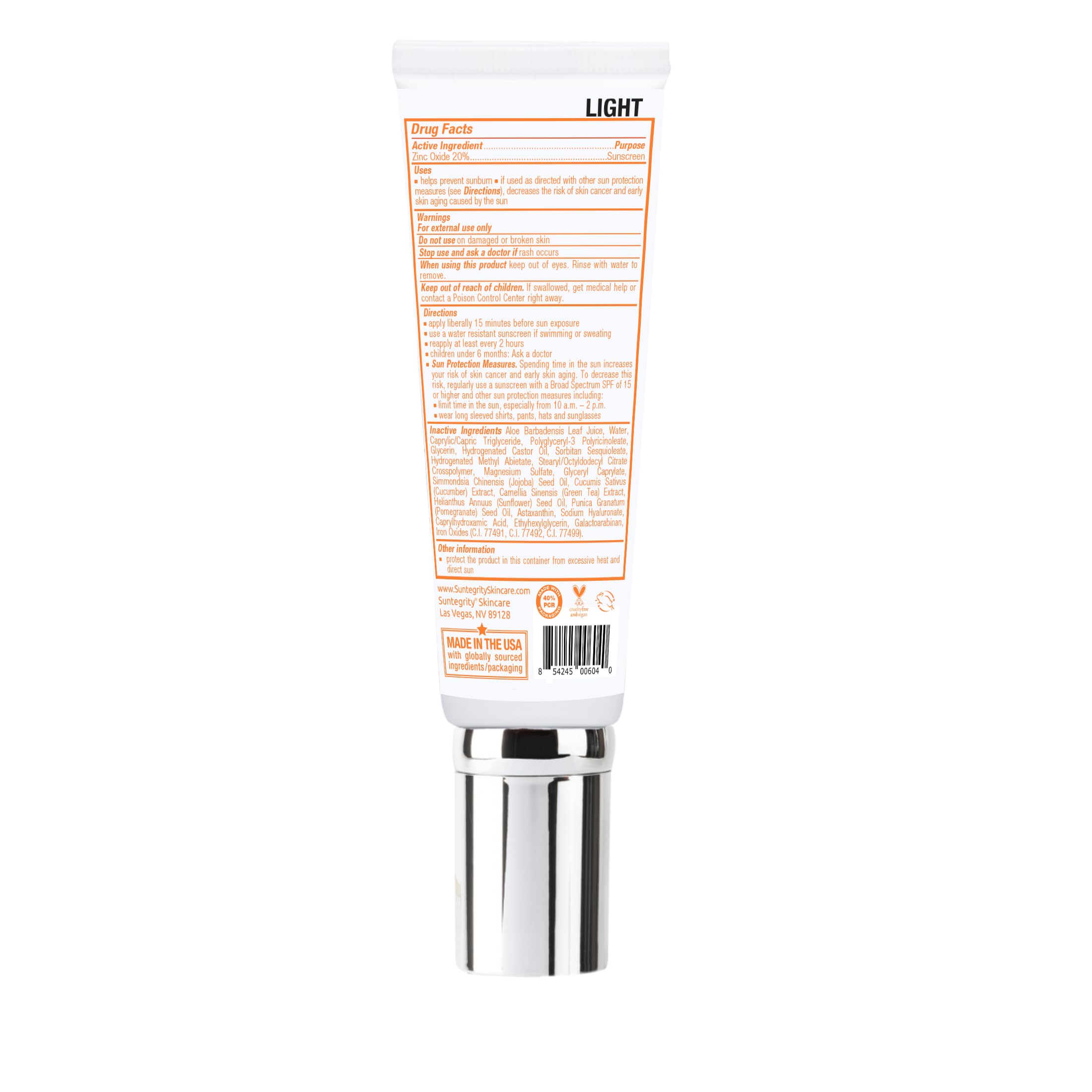 Suntegrity Tinted 5 in 1 Mineral Sunscreen SPF 30 for Face - Light | Physical UVA/UVB Protection | Safe for Sensitive Skin
