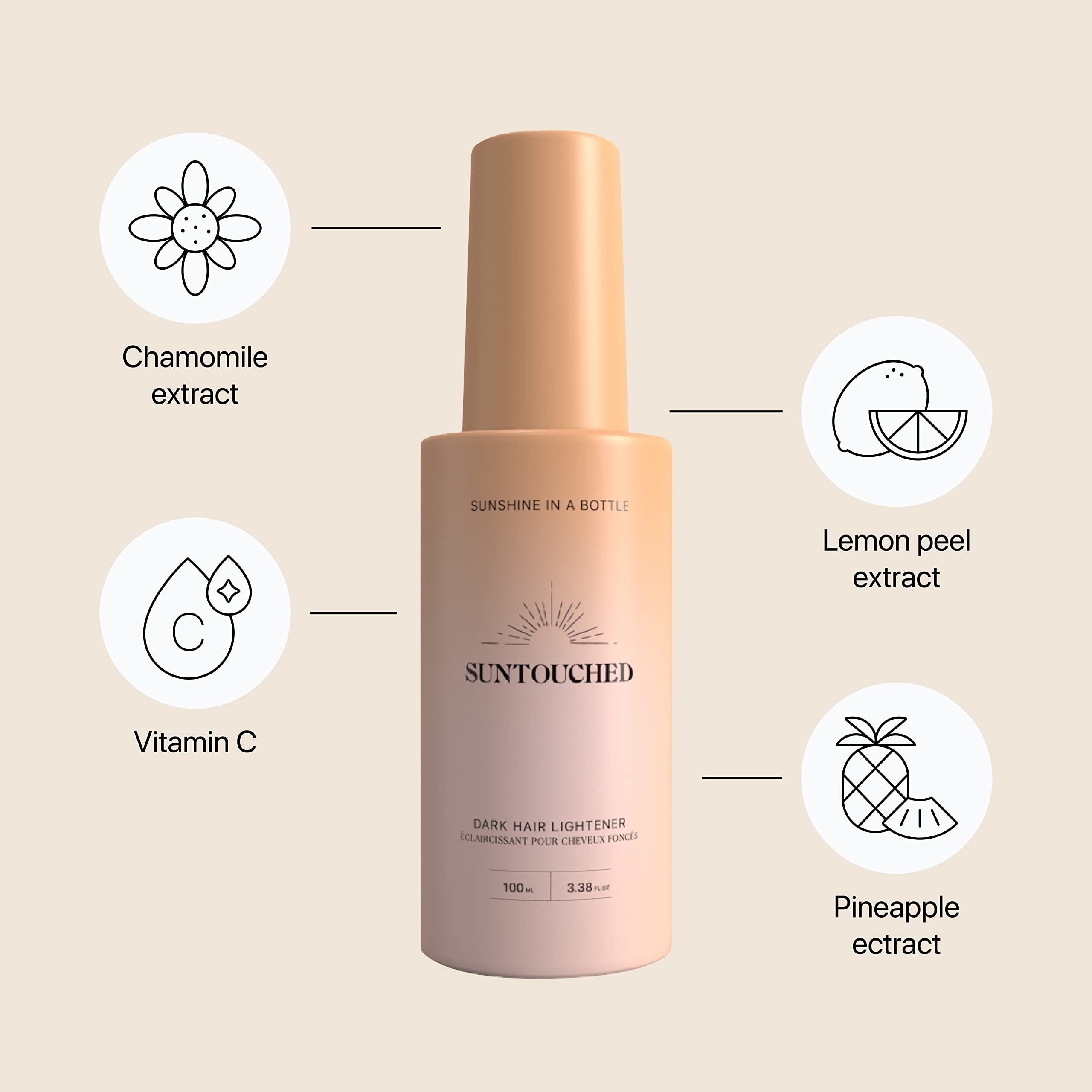 Suntouched Sun Hair Lightener for Dark Hair – Citrus & Chamomile Spray (Vegan, Cruelty-Free)
