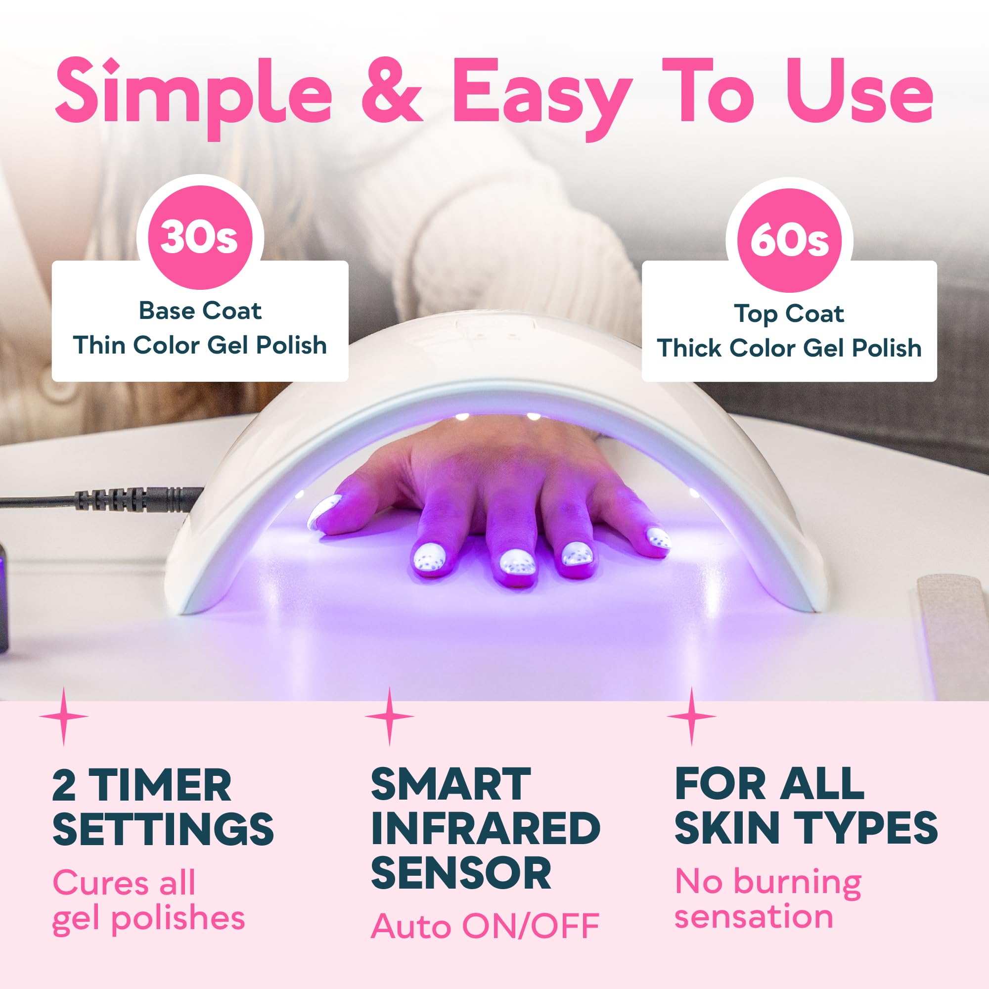 SUNUV SUN9C UV LED Nail Lamp – Fast Gel Curing, Auto Sensor, 60s Dry, Two Timers, Blue Gift for Women