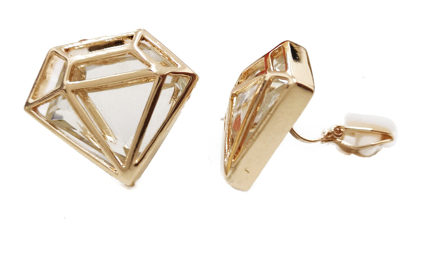 Gold Tone Diamand Shape Superwoman CLIP ON Earrings Studs