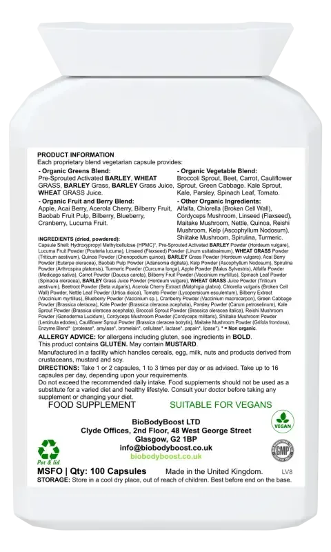 SuperBio Capsules | Vegan Organic Greens Blend UK