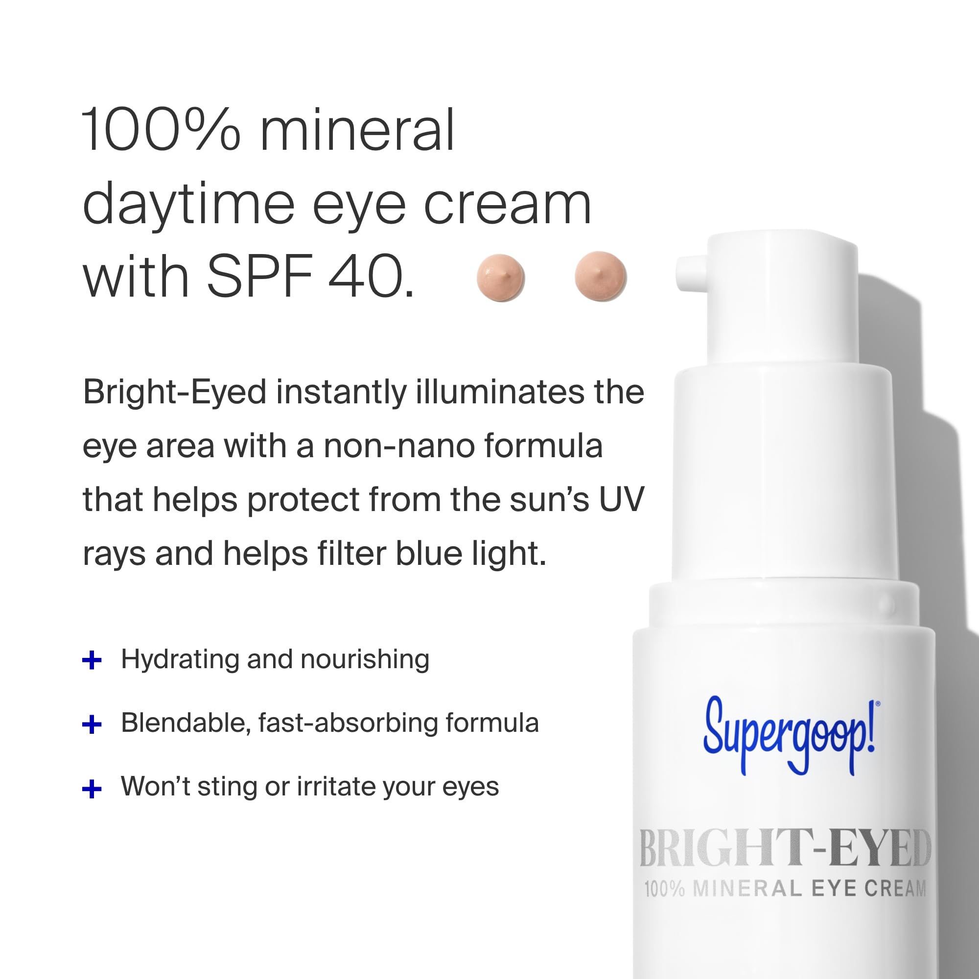 Supergoop! Bright-Eyed Mineral Eye Cream SPF 40 PA+++ — Hydrating & Illuminating Eye Treatment (Pack of 2)