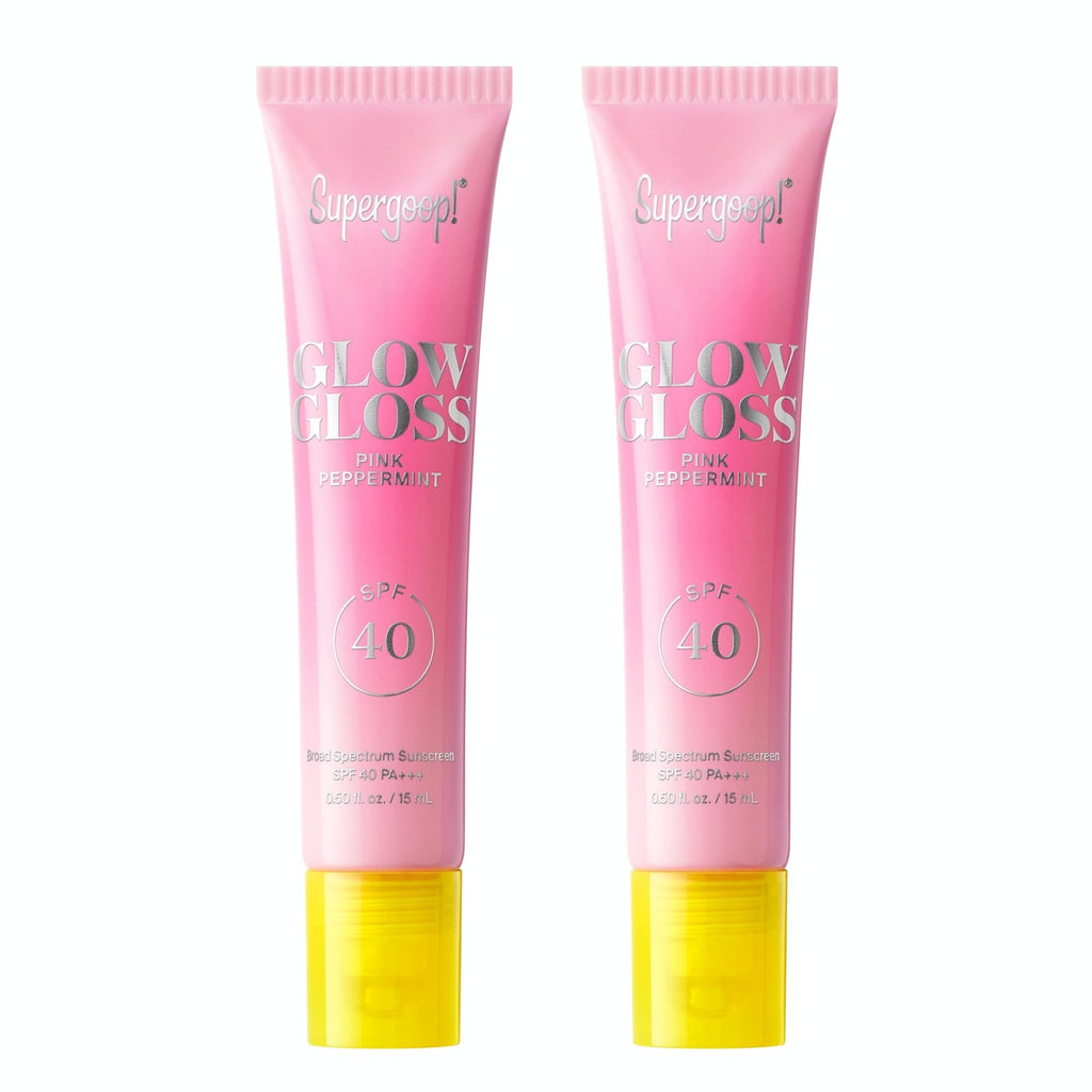 Supergoop! Glow Gloss SPF 40 Lip Balm – Pink Peppermint, High-Shine Non-Sticky Finish, 2 Pack