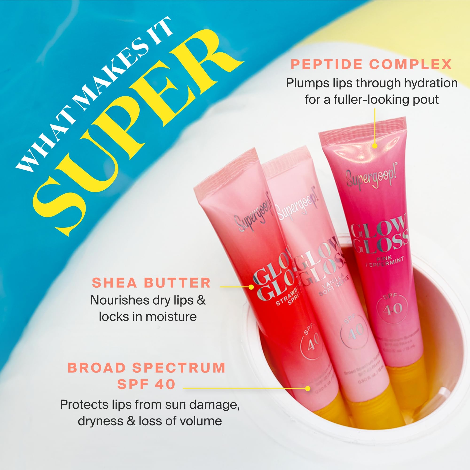 Supergoop! Glow Gloss SPF 40 Lip Balm – Strawberry Spritz, Sheer Coral Tint