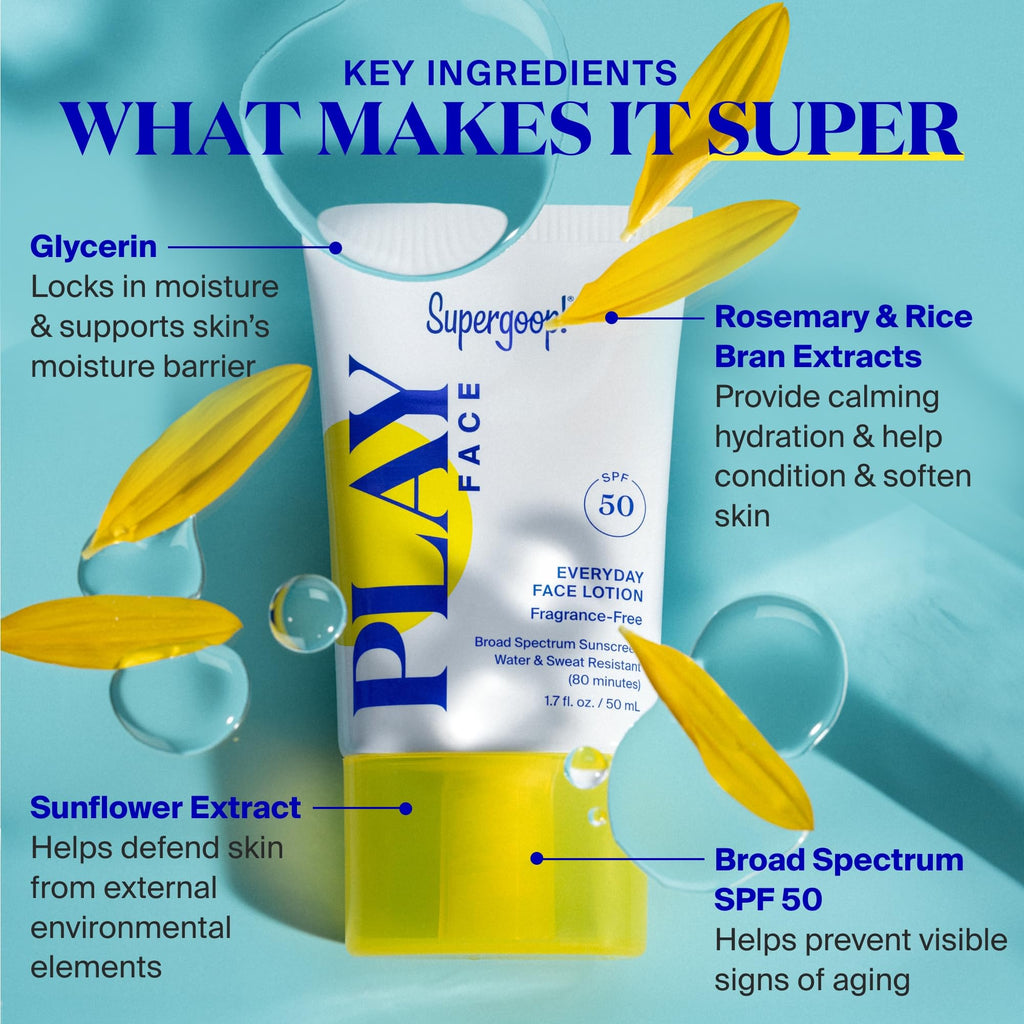 Supergoop! PLAY Everyday Face Lotion SPF 50 – Lightweight, Fragrance-Free Sunscreen