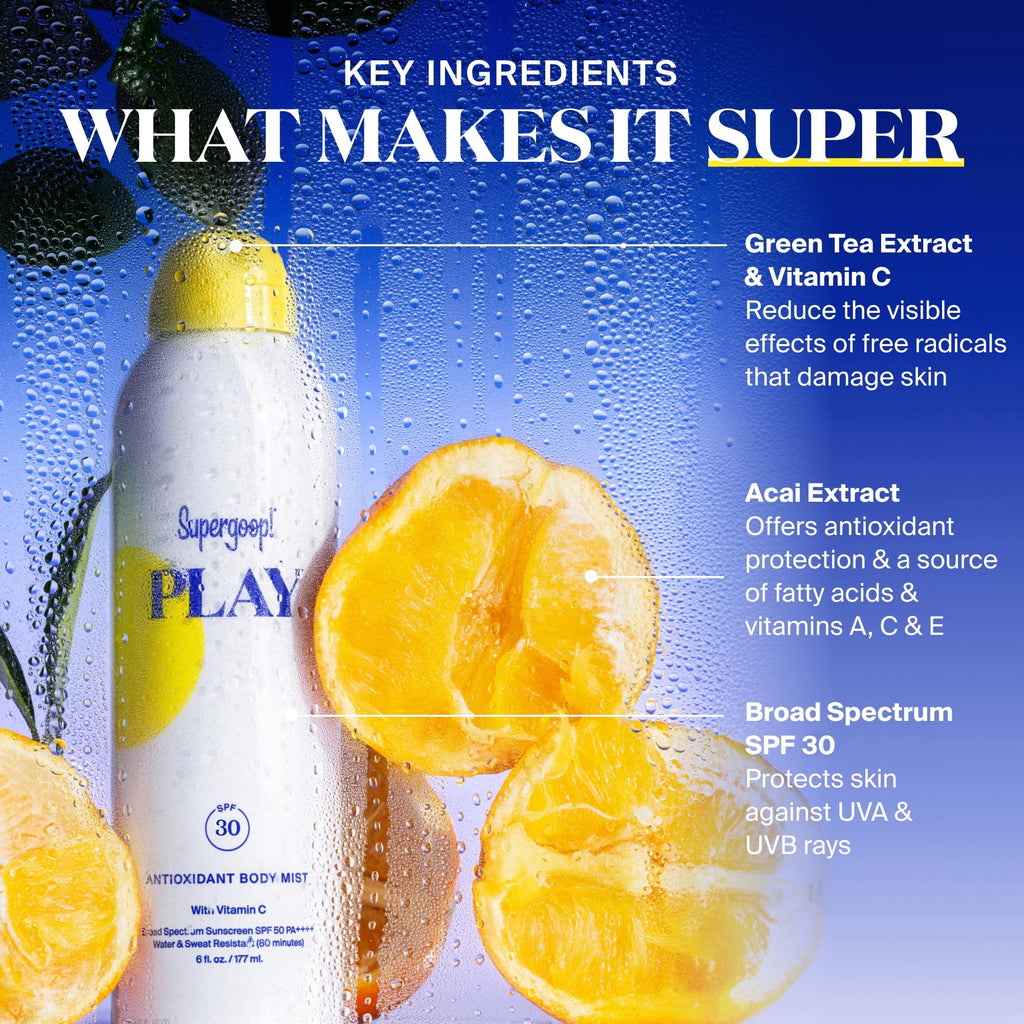 Supergoop! PLAY SPF 30 Antioxidant Body Mist with Vitamin C – 6 fl oz Pack of 2 | Broad Spectrum Sunscreen Spray