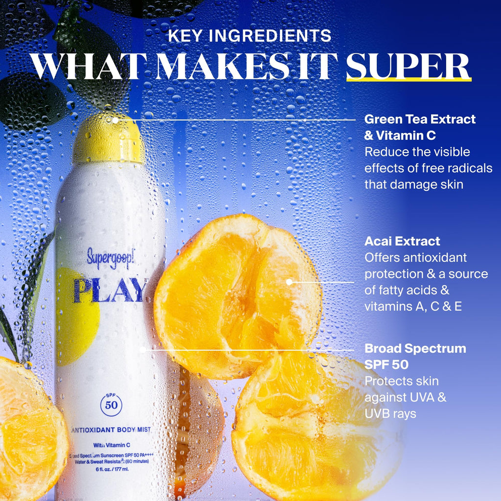 Supergoop! PLAY SPF 50 Antioxidant Body Mist with Vitamin C – 6 fl oz (2-Pack)