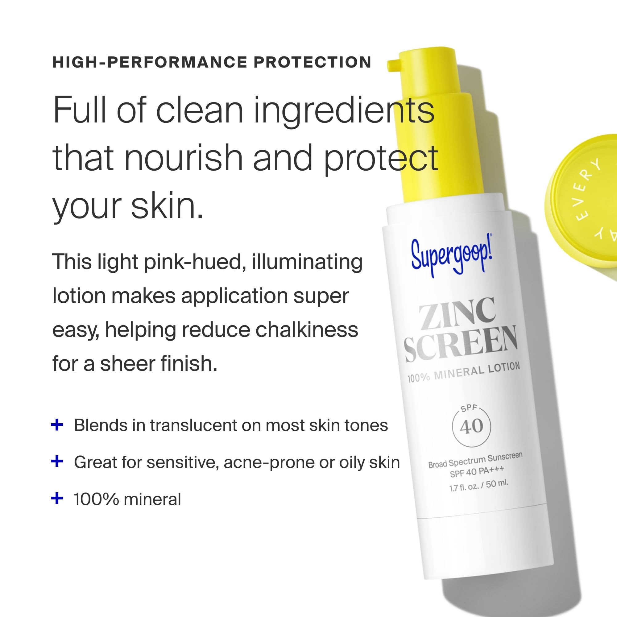 Supergoop! Zincscreen SPF 40 PA+++ Mineral Face Lotion with Pink Hue – Non-Nano Zinc Oxide