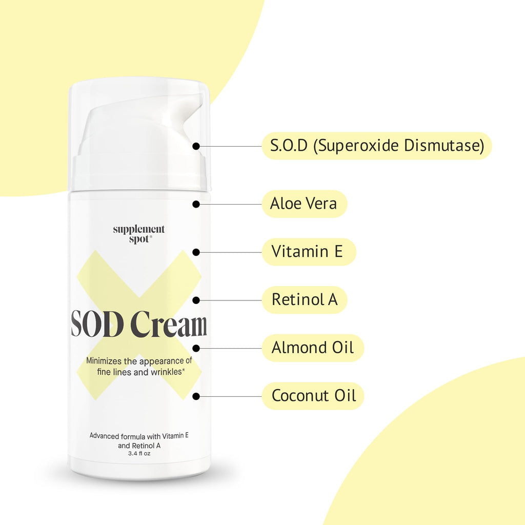 Supplement Spot SOD Anti-Aging Cream – Face Moisturizer for Fine Lines & Wrinkles, 3.4 oz