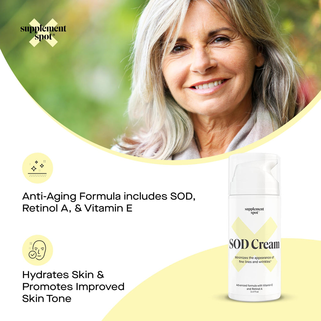 Supplement Spot SOD Anti-Aging Cream – Face Moisturizer for Fine Lines & Wrinkles, 3.4 oz