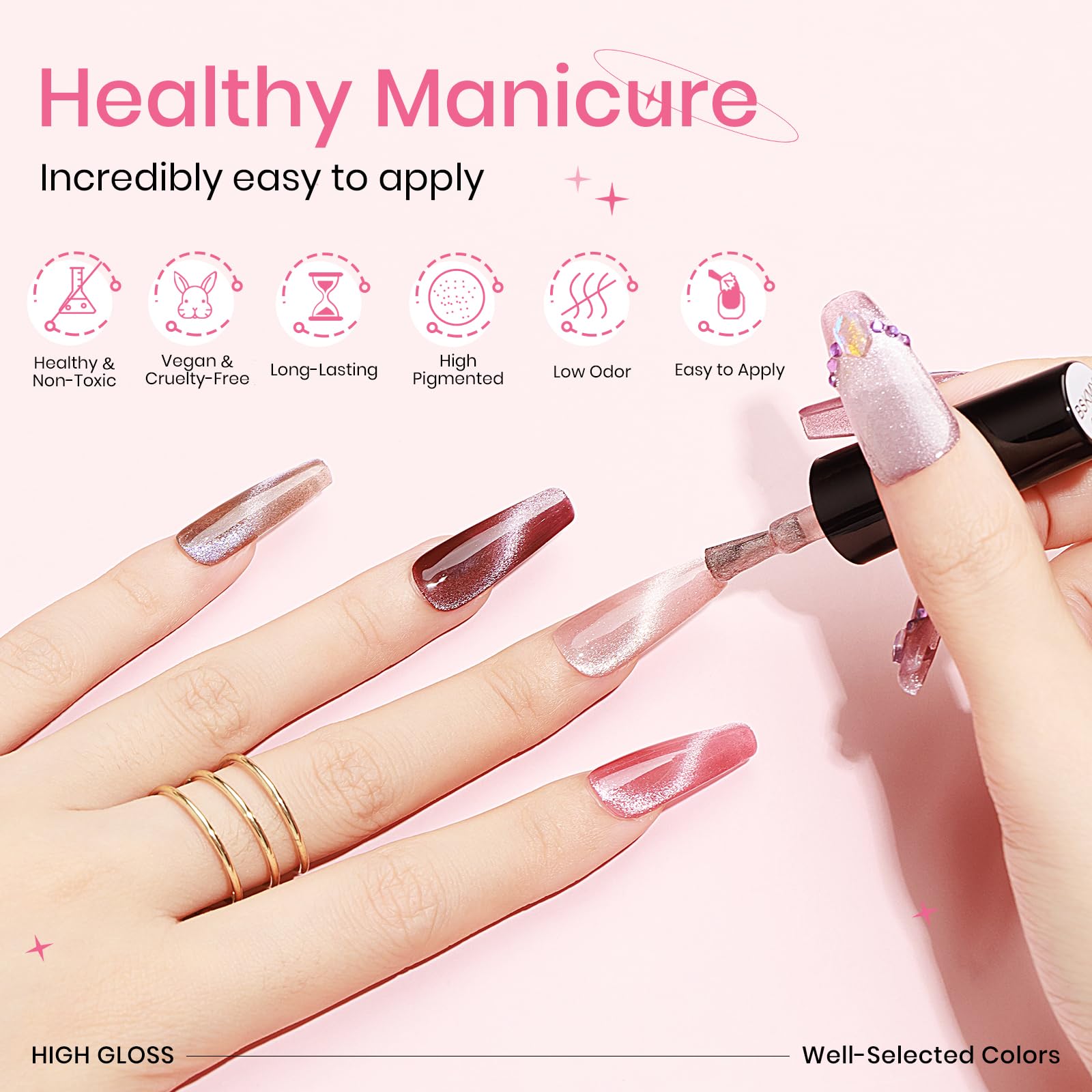 SUPWEE Crystal Cat Eye Gel Nail Polish – 12 Colors with Magnetic Stick