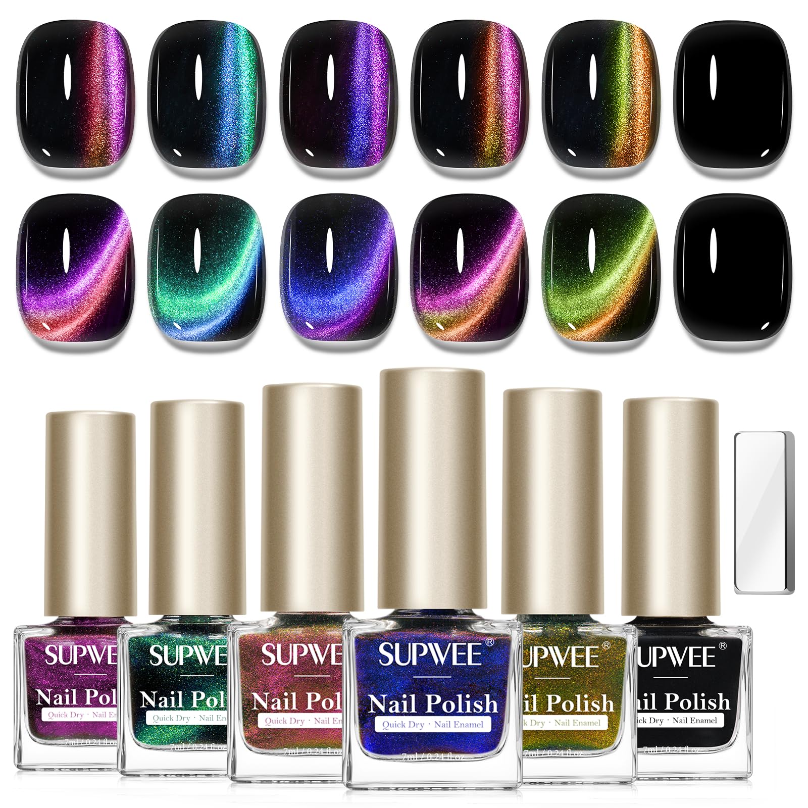 SUPWEE 9D Magnetic Cat Eye Nail Polish Set – Quick-Dry, No UV Lamp, High Gloss