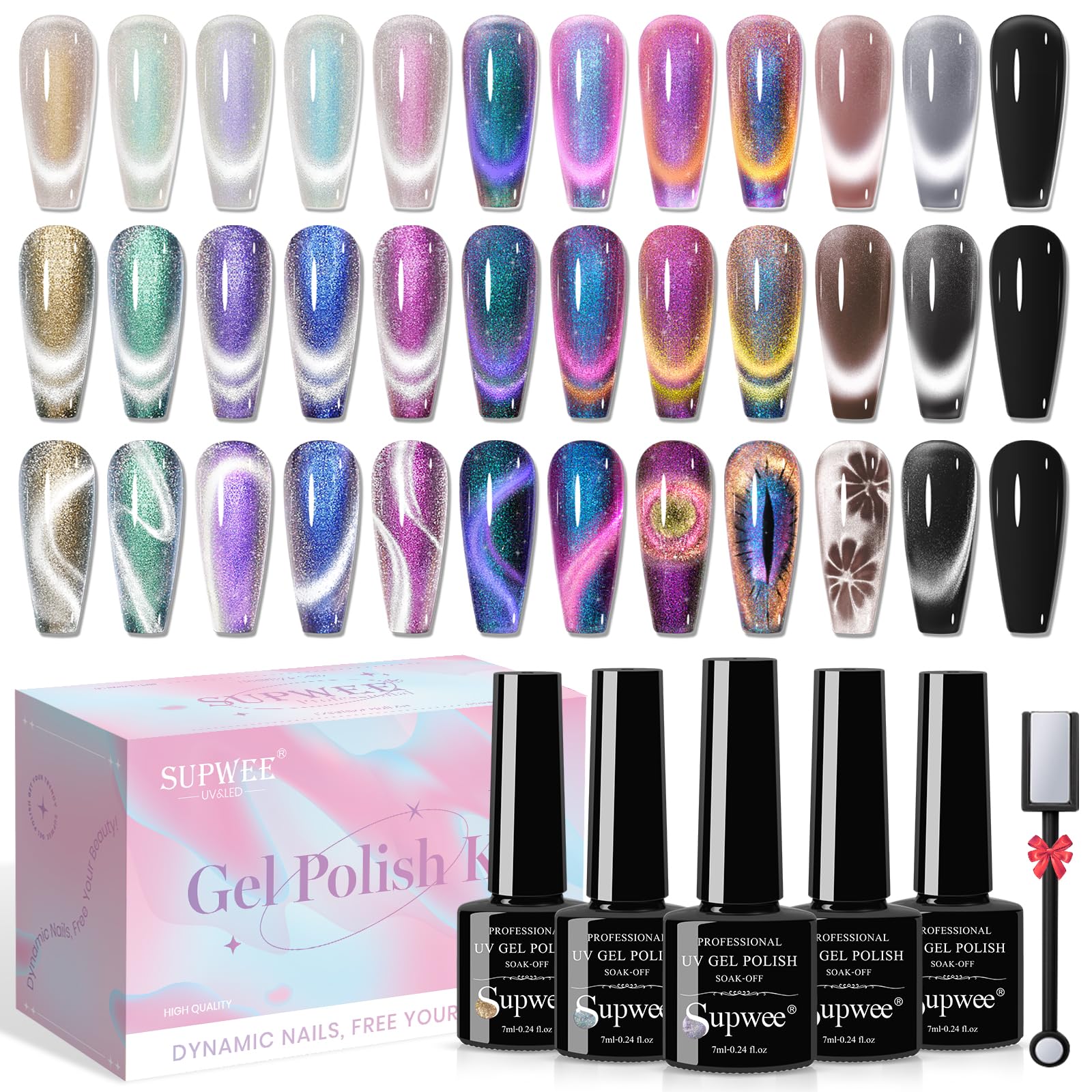 SUPWEE Magnetic Cat Eye Gel Nail Polish Set – 12 Colors + Magnetic Stick for DIY Manicure