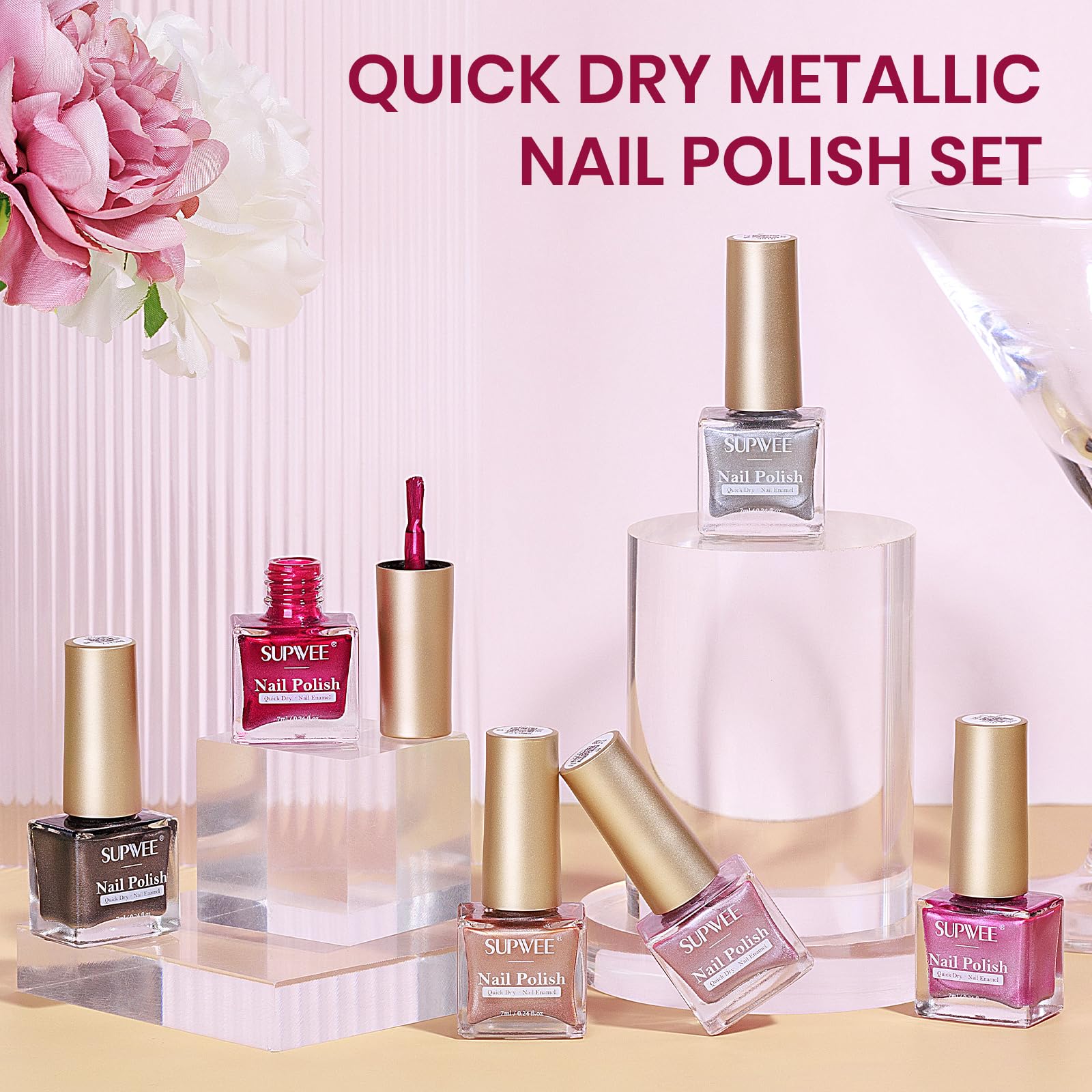 SUPWEE Metallic Nail Polish Set – Mirror Finish, Quick-Dry High Gloss Chrome