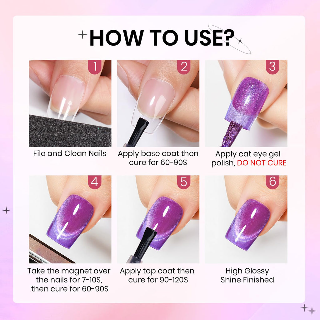 SUPWEE 12 Colors Neon Cat Eye Gel Nail Polish with Magnetic Tool – Vibrant Cat Eye Effects