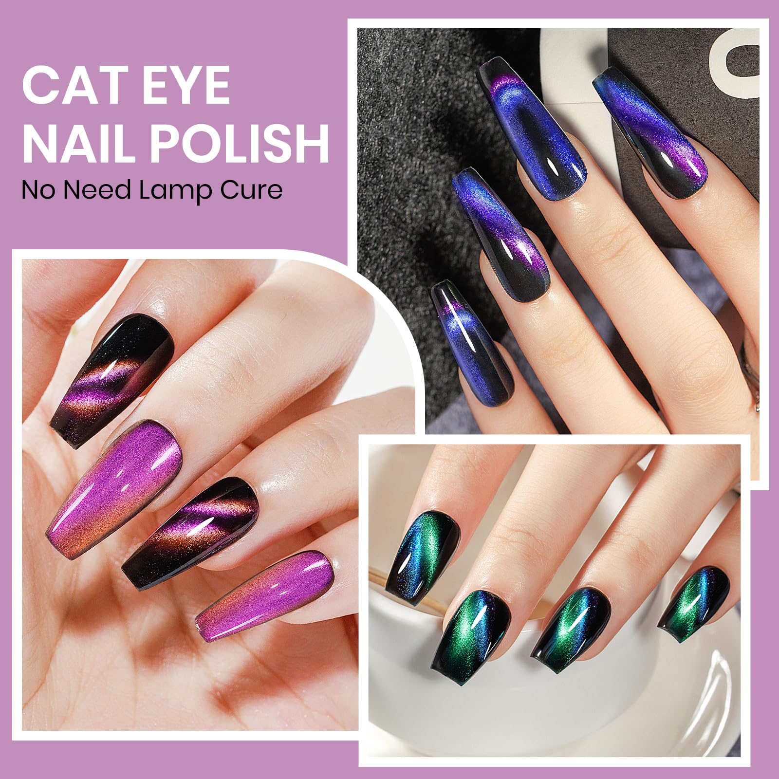SUPWEE 9D Magnetic Cat Eye Nail Polish Set – Quick-Dry, No UV Lamp, High Gloss