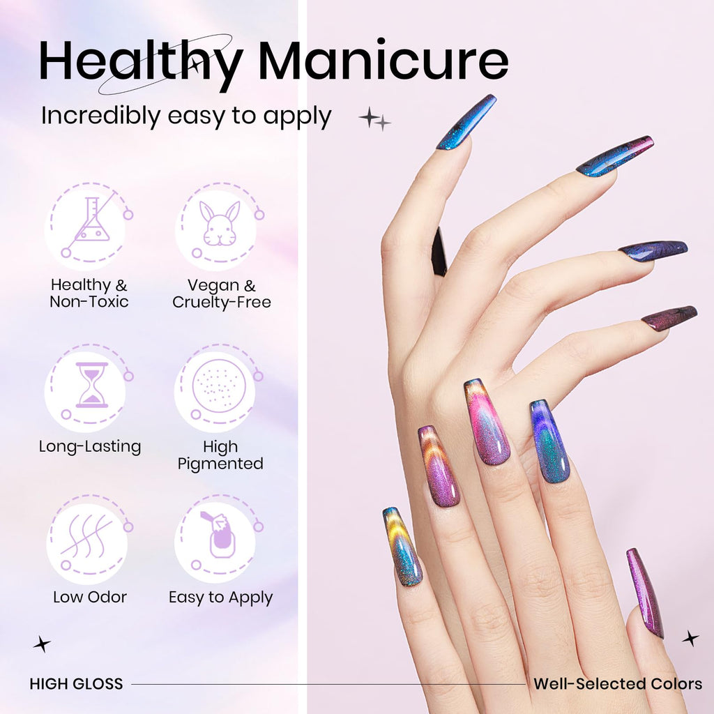 SUPWEE Magnetic Cat Eye Gel Nail Polish Set – 12 Colors + Magnetic Stick for DIY Manicure