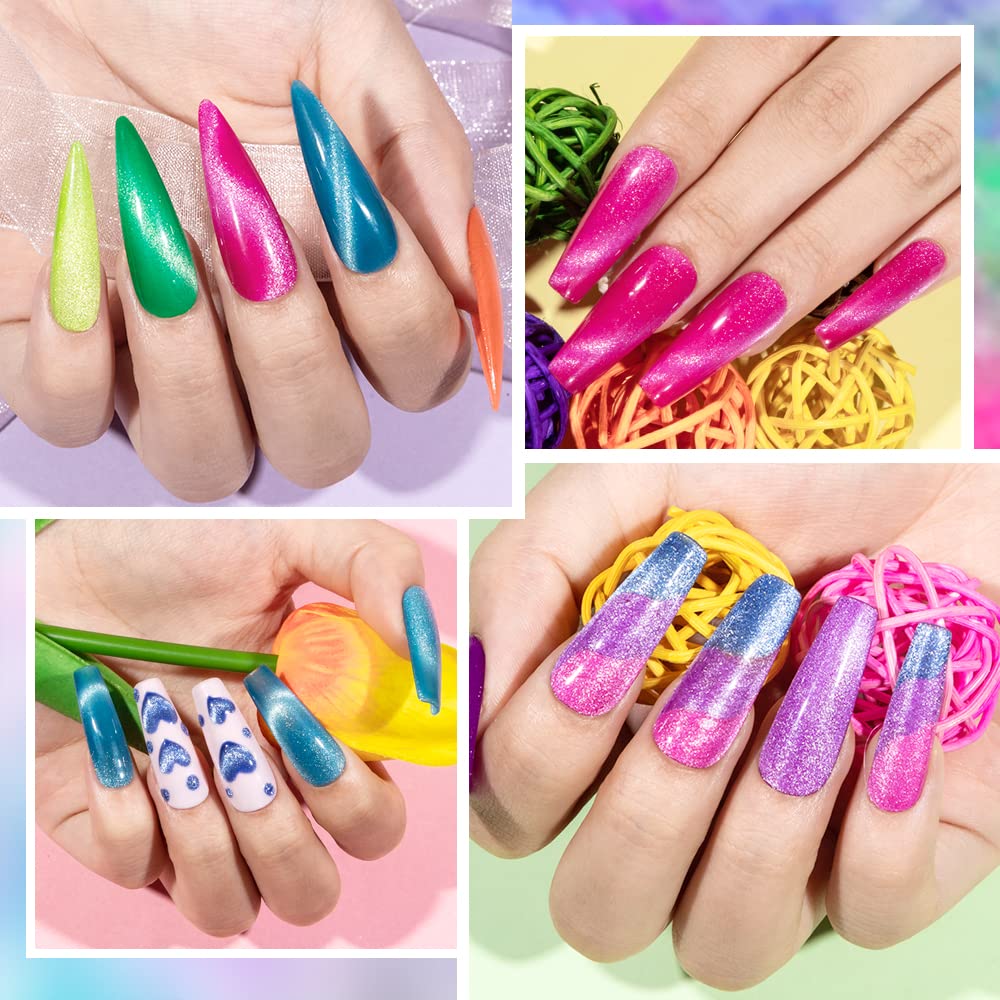 SUPWEE Neon Cat Eye Gel Polish Set – 8 Neon Colors, Magnetic Cat-Eye Gel, Soak-Off