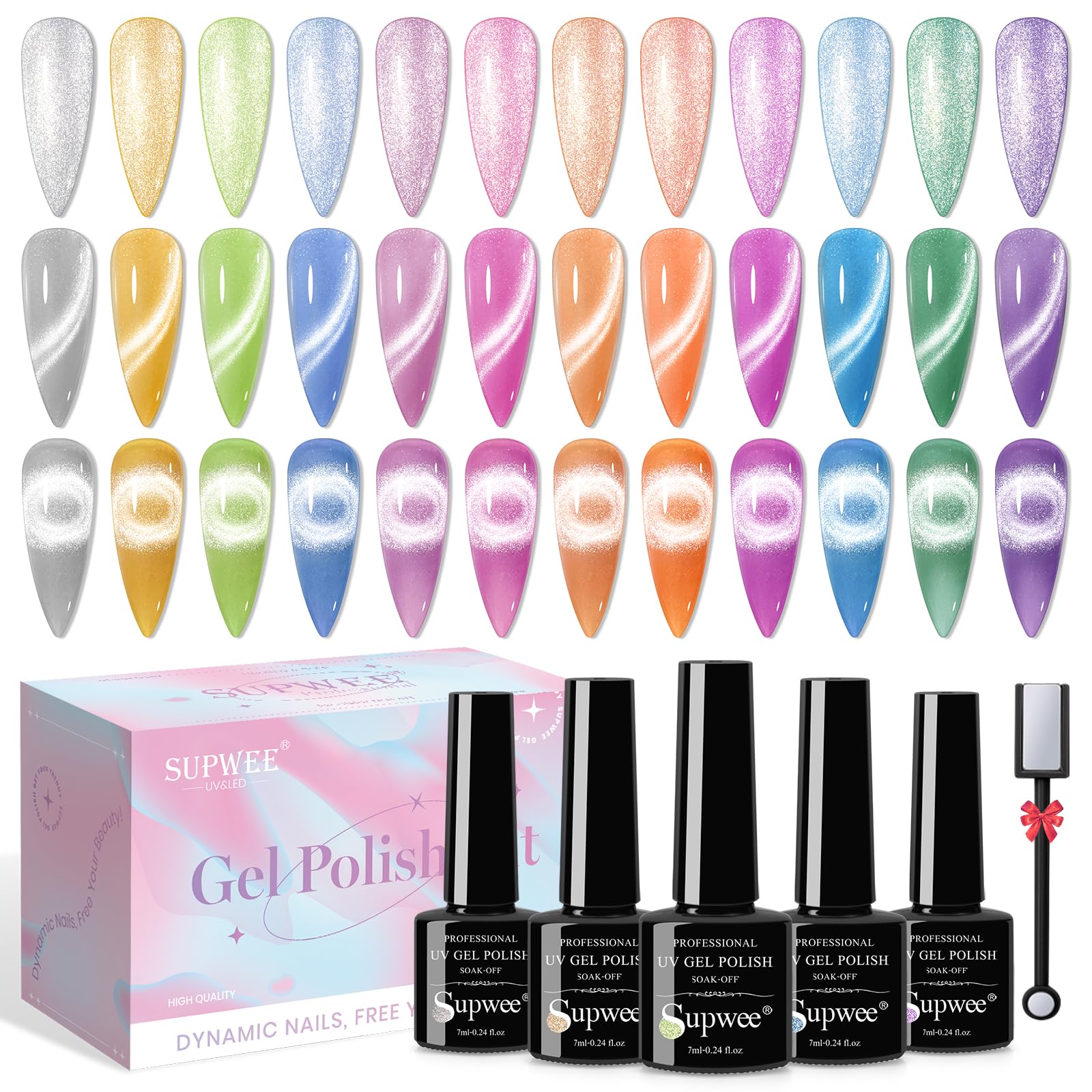 SUPWEE 12 Colors Cat Eye Gel Nail Polish Set – Macaron Candy Magnetic Gel Polish for DIY Home Manicures