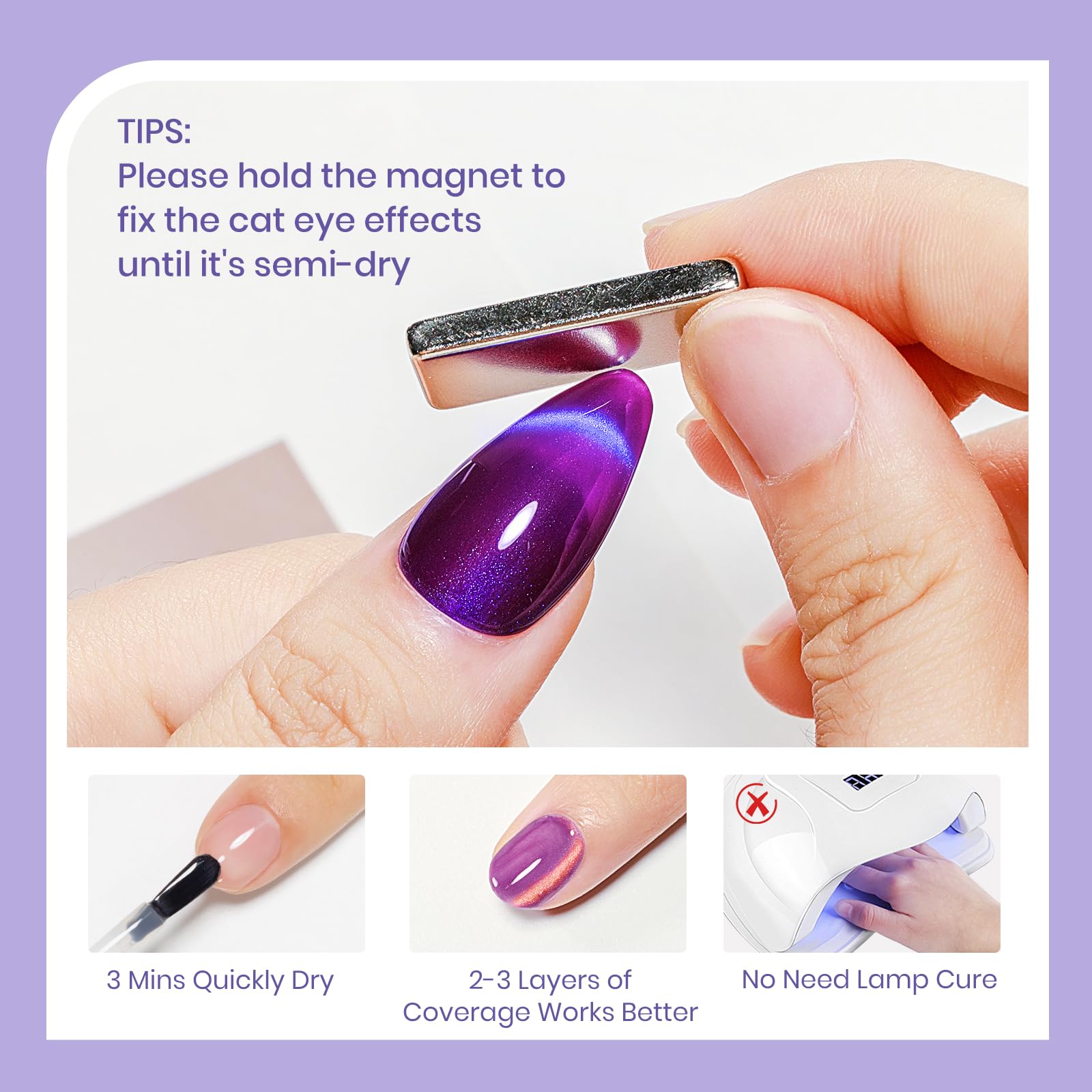 SUPWEE Cat Eye Nail Polish Set | Quick-Dry Magnetic Lacquer in 6 Holographic Shades