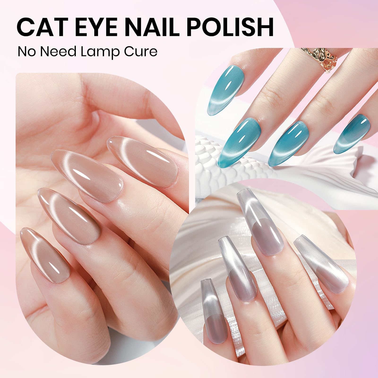 SUPWEE Cat Eye Nail Polish Set – 6 Quick-Dry Magnetic Lacquers for salon-worthy cat eye nails
