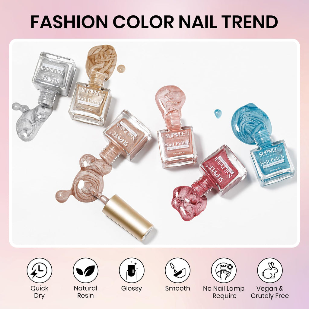 SUPWEE Cat Eye Nail Polish Set – 6 Quick-Dry Magnetic Lacquers for salon-worthy cat eye nails